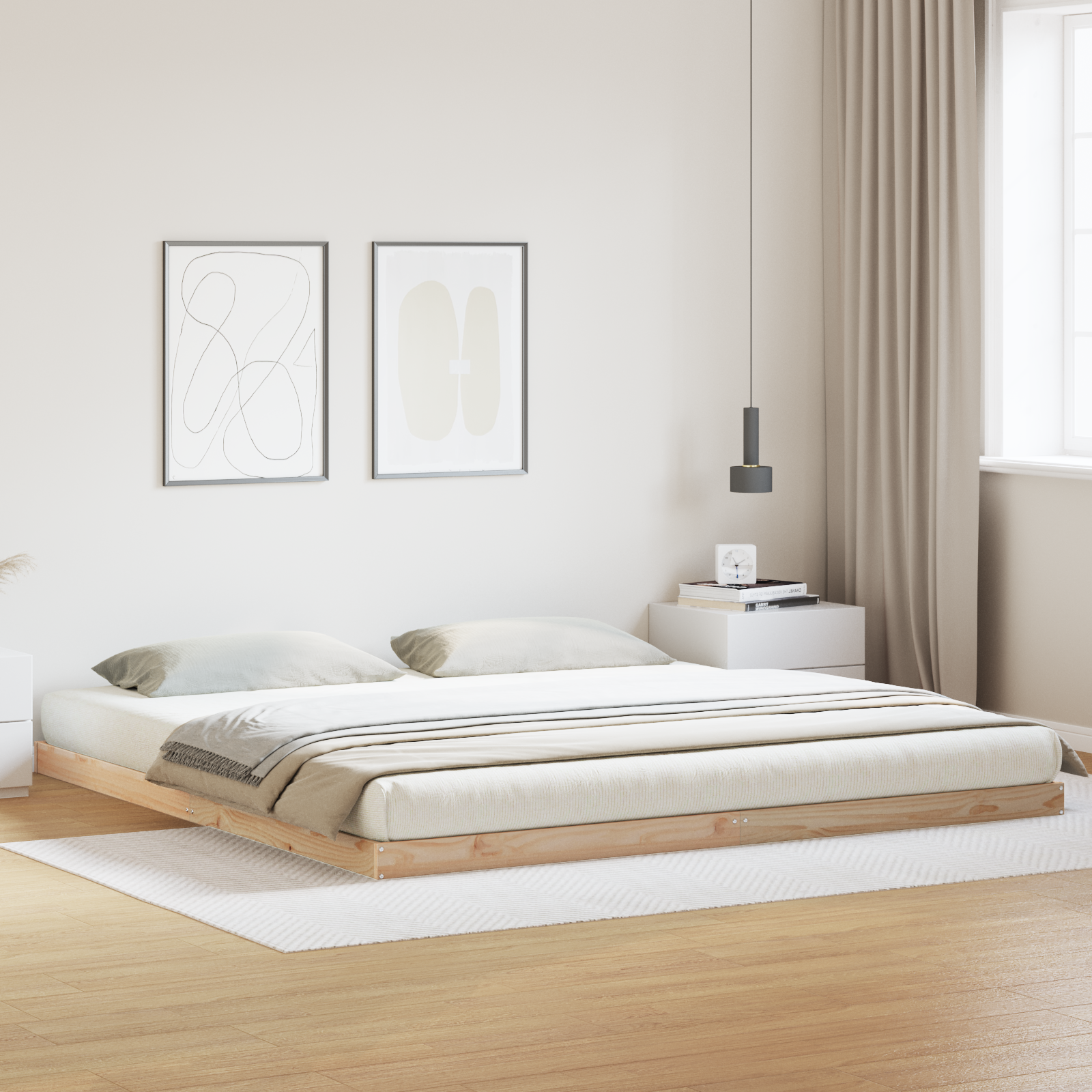 Grindų lovos rėmas baltas 180x210 cm iš kietos pušies medienos