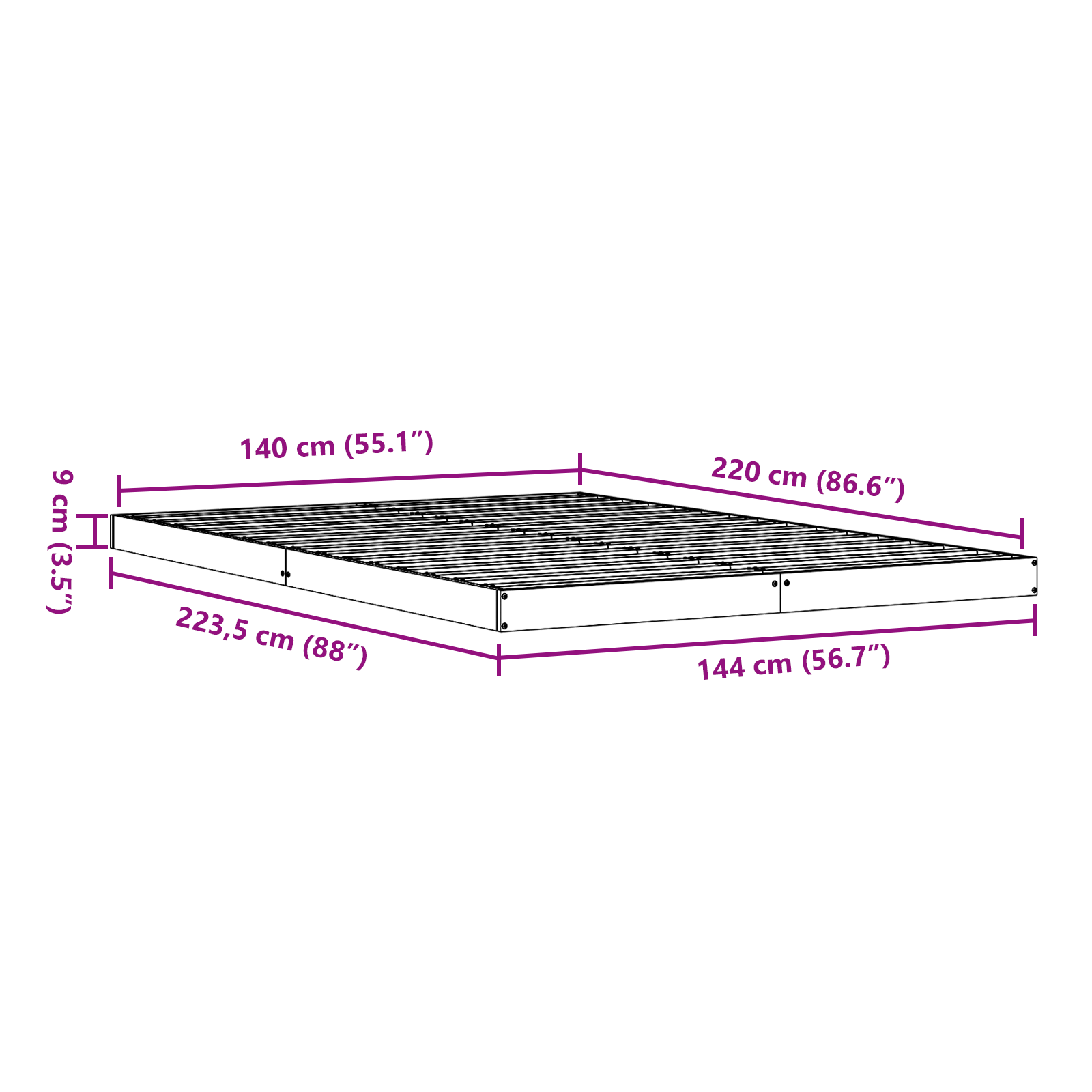 Floor Bed Frame White 140x220 cm Solid Wood Pine - Image 8