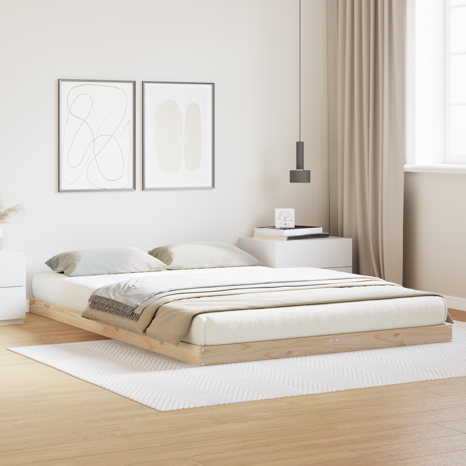 Vloerbedframe massief grenenhout wit 160×220 cm