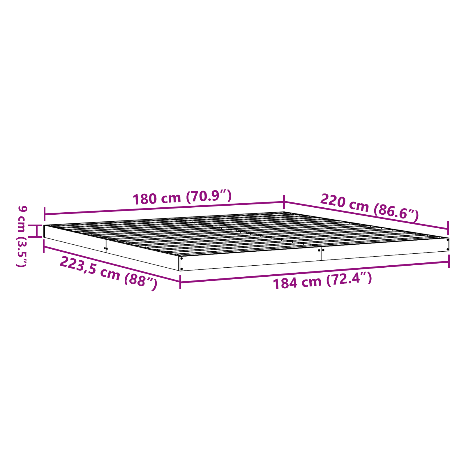 Floor Bed Frame White 180x220 cm Solid Wood Pine - Image 8