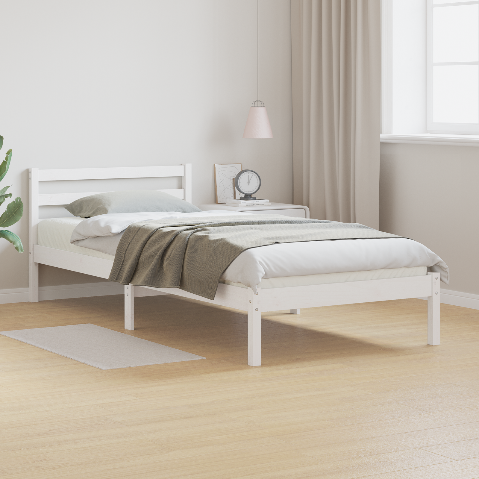 Bedframe met hoofdbord massief grenenhout wit 90×210 cm