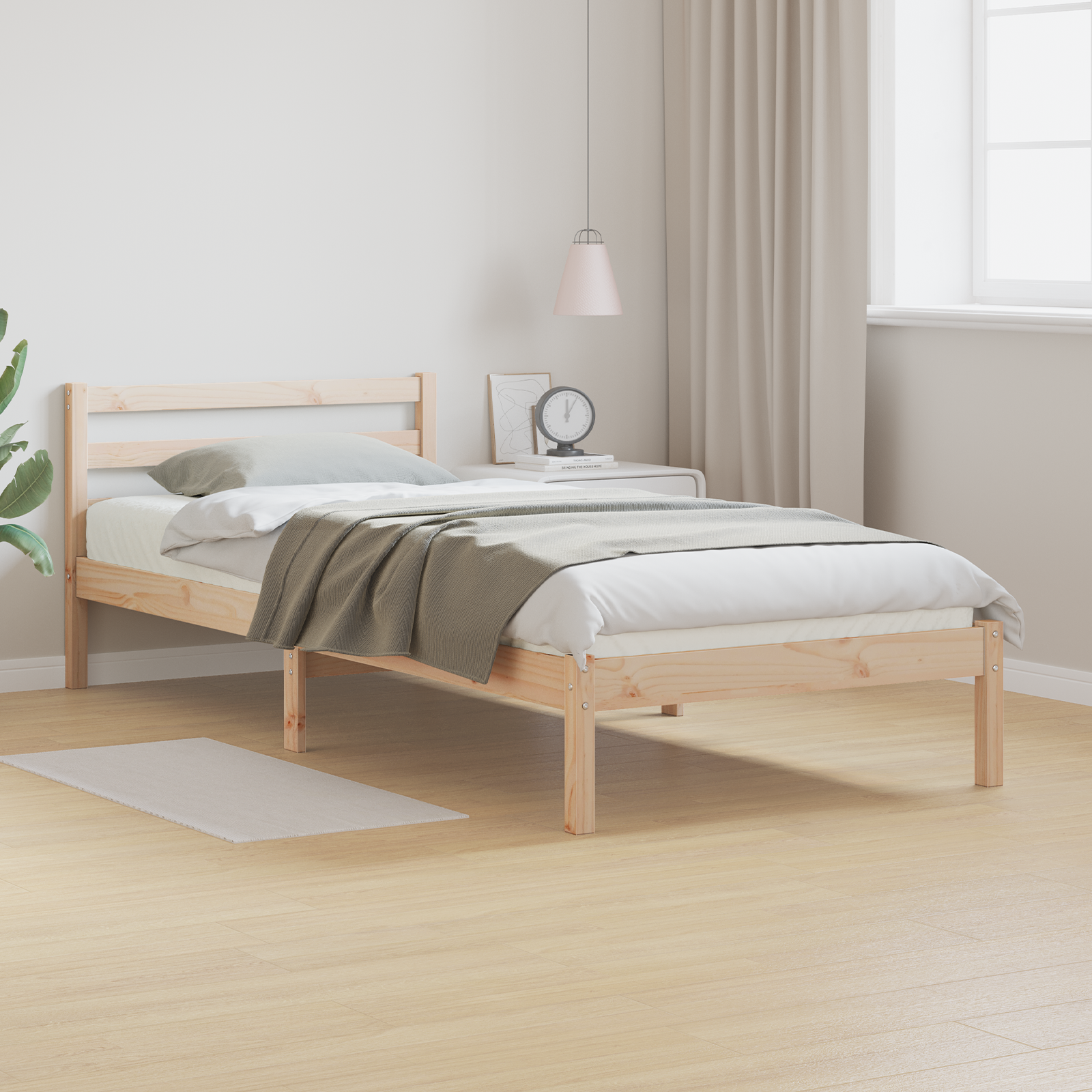 Bedframe met hoofdbord massief grenenhout 100×210 cm