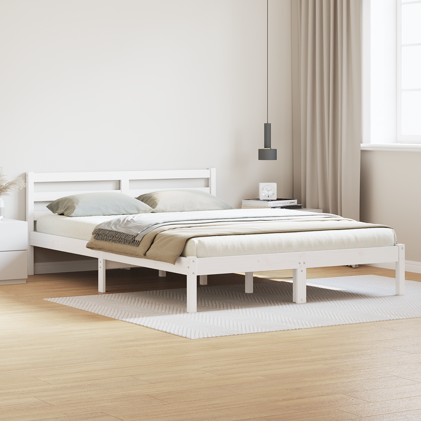 Bedframe met hoofdbord massief grenenhout wit 140×210 cm