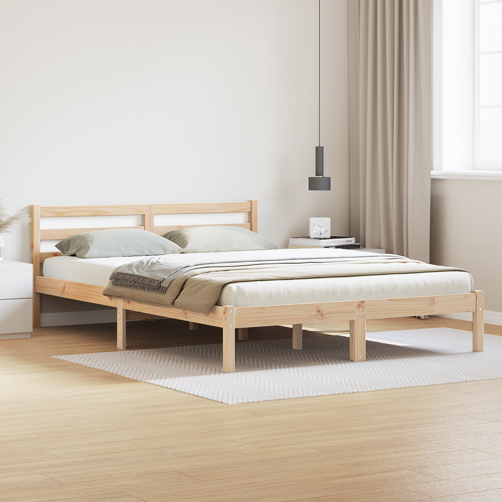 Bedframe met hoofdbord massief grenenhout 160×210 cm