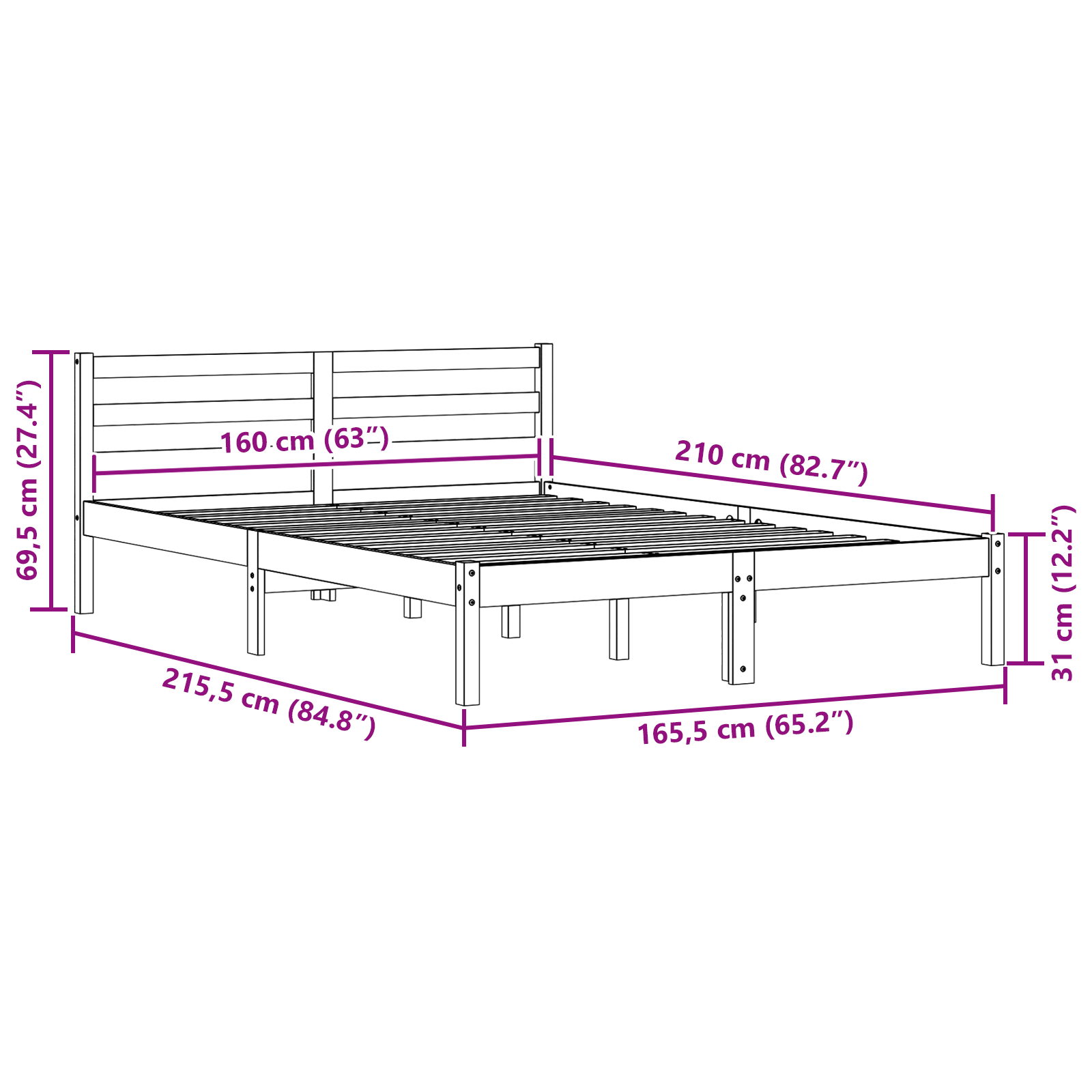 Lovos rėmas su atlošu Baltas 160x210 cm Iš kietos pušies medienos - Image 8