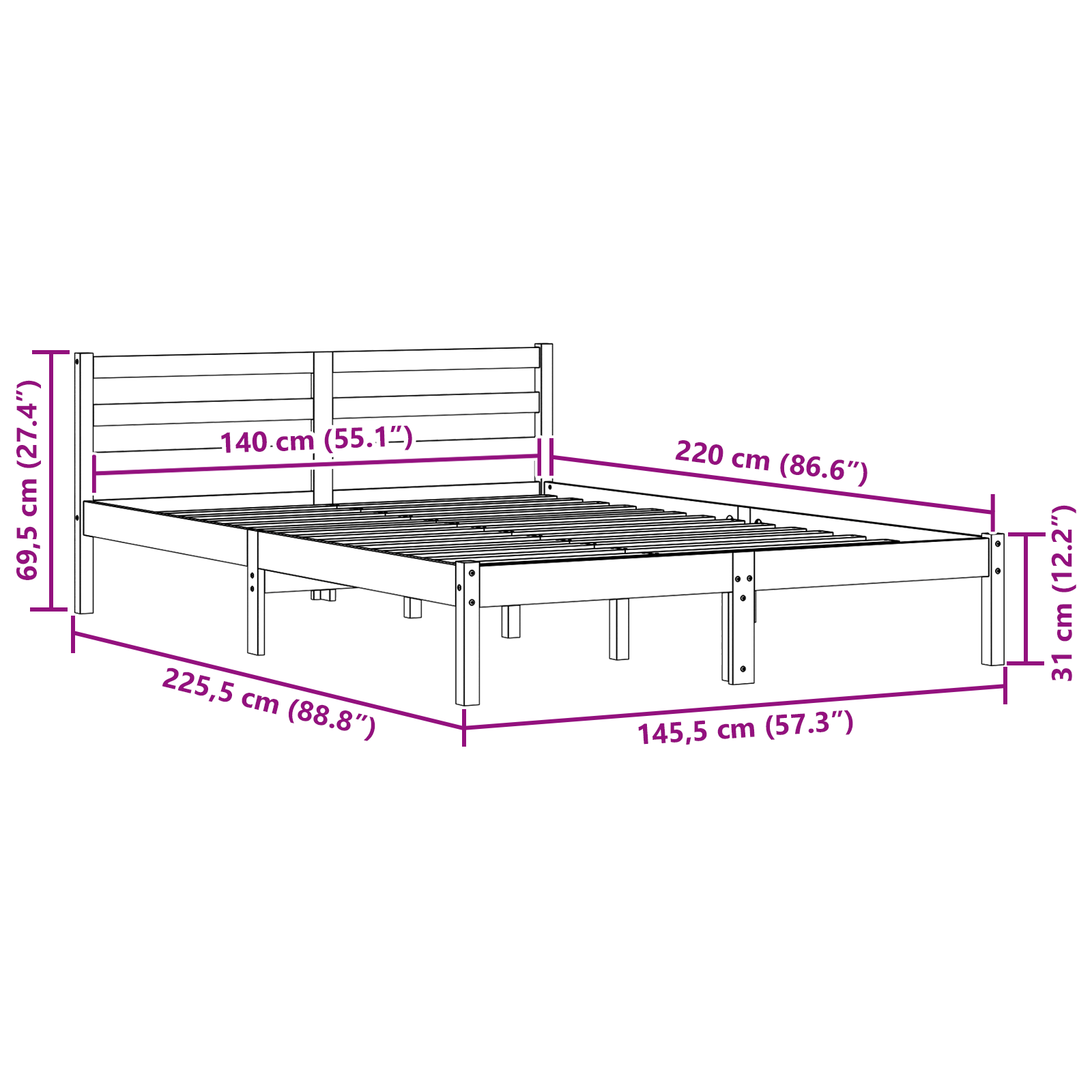 Bed Frame with Headboard 140x220 cm Solid Wood Pine - Image 8