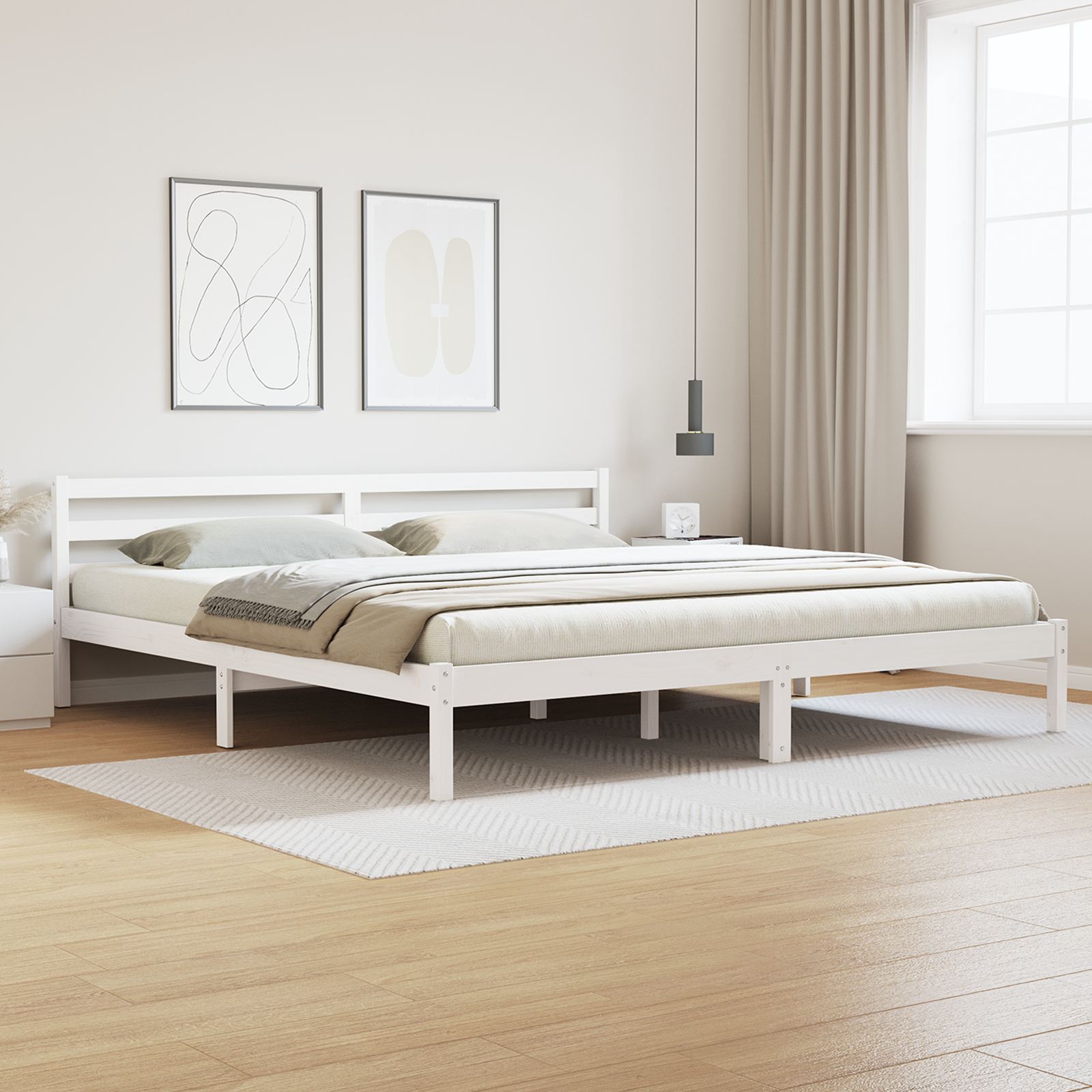 Bedframe met hoofdbord massief grenenhout wit 180×220 cm
