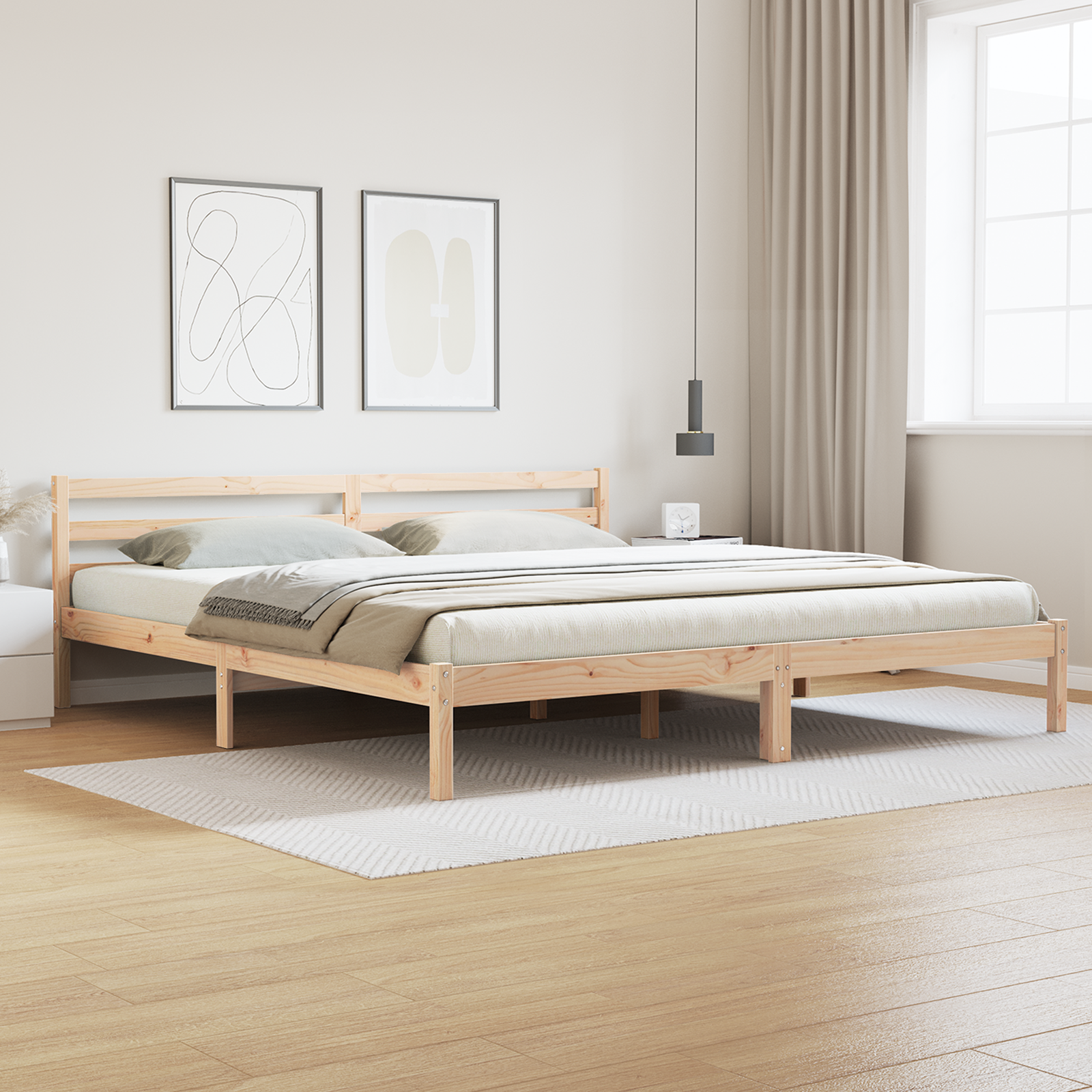 Bed Frame with Headboard 200x220 cm Solid Wood Pine