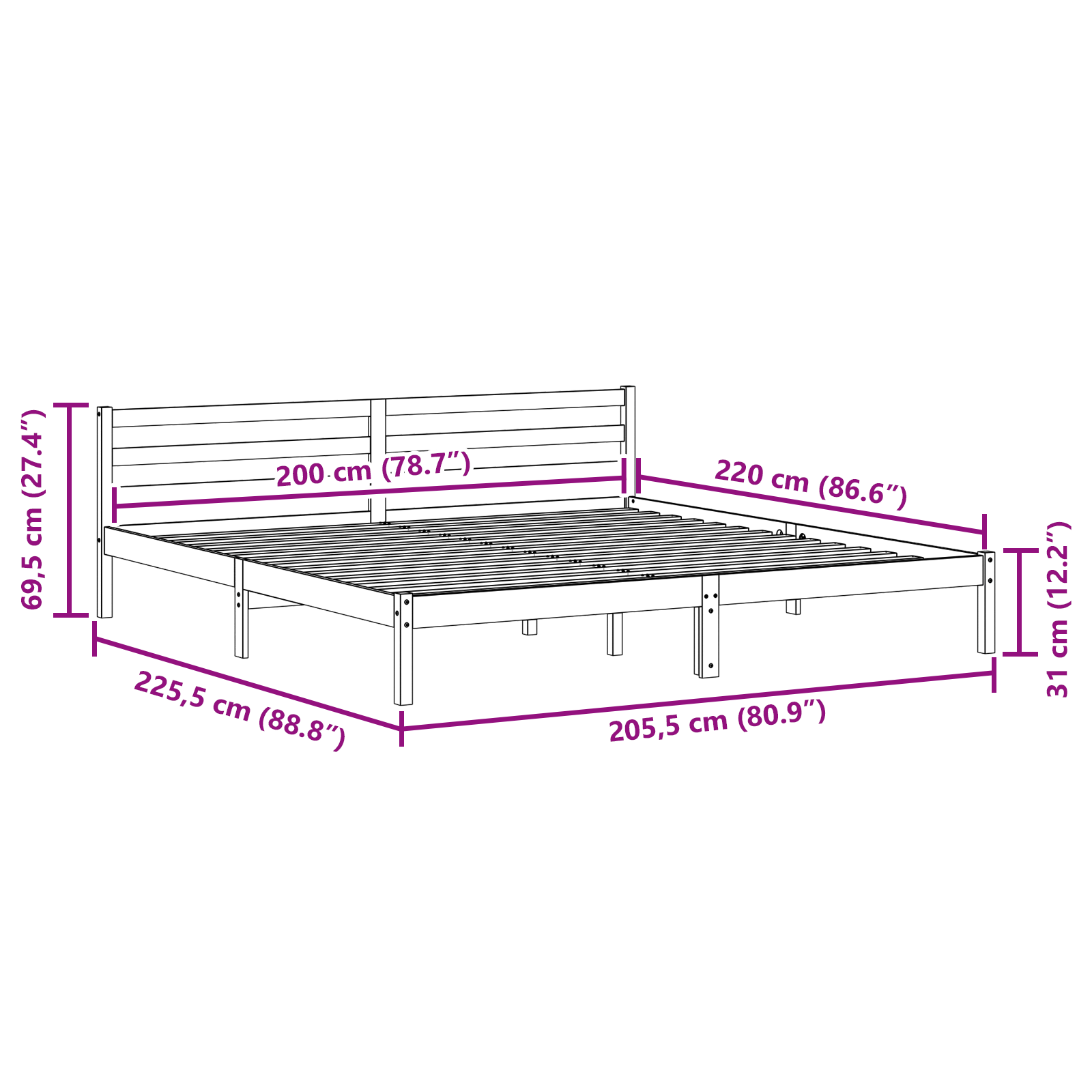 Bed Frame with Headboard 200x220 cm Solid Wood Pine - Image 8