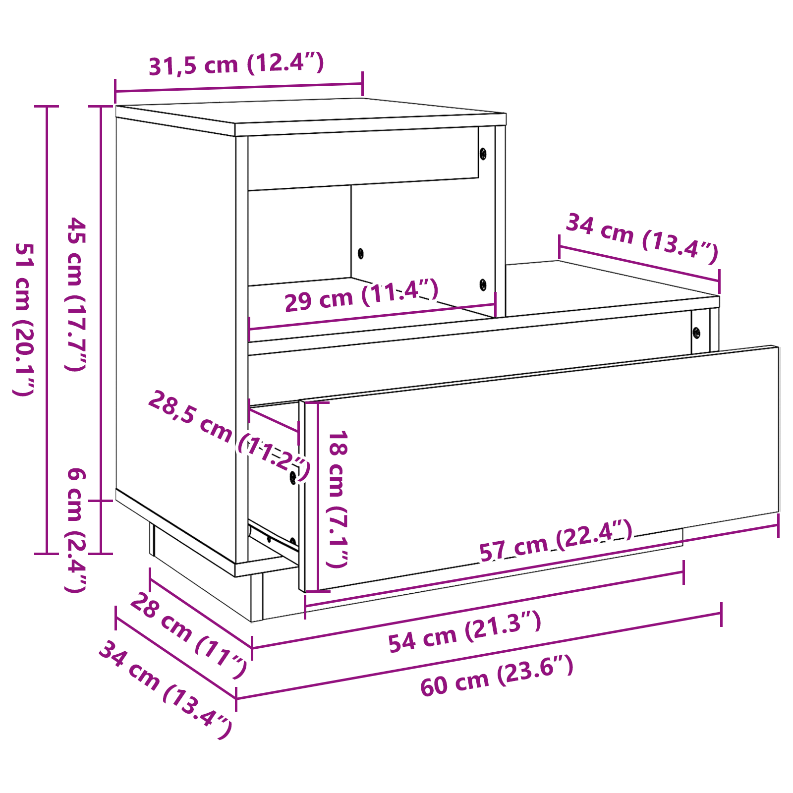 Nočna omarica s predalom 2 pcs Voskast rjav 60 x 34 x 51 cm - slika 13