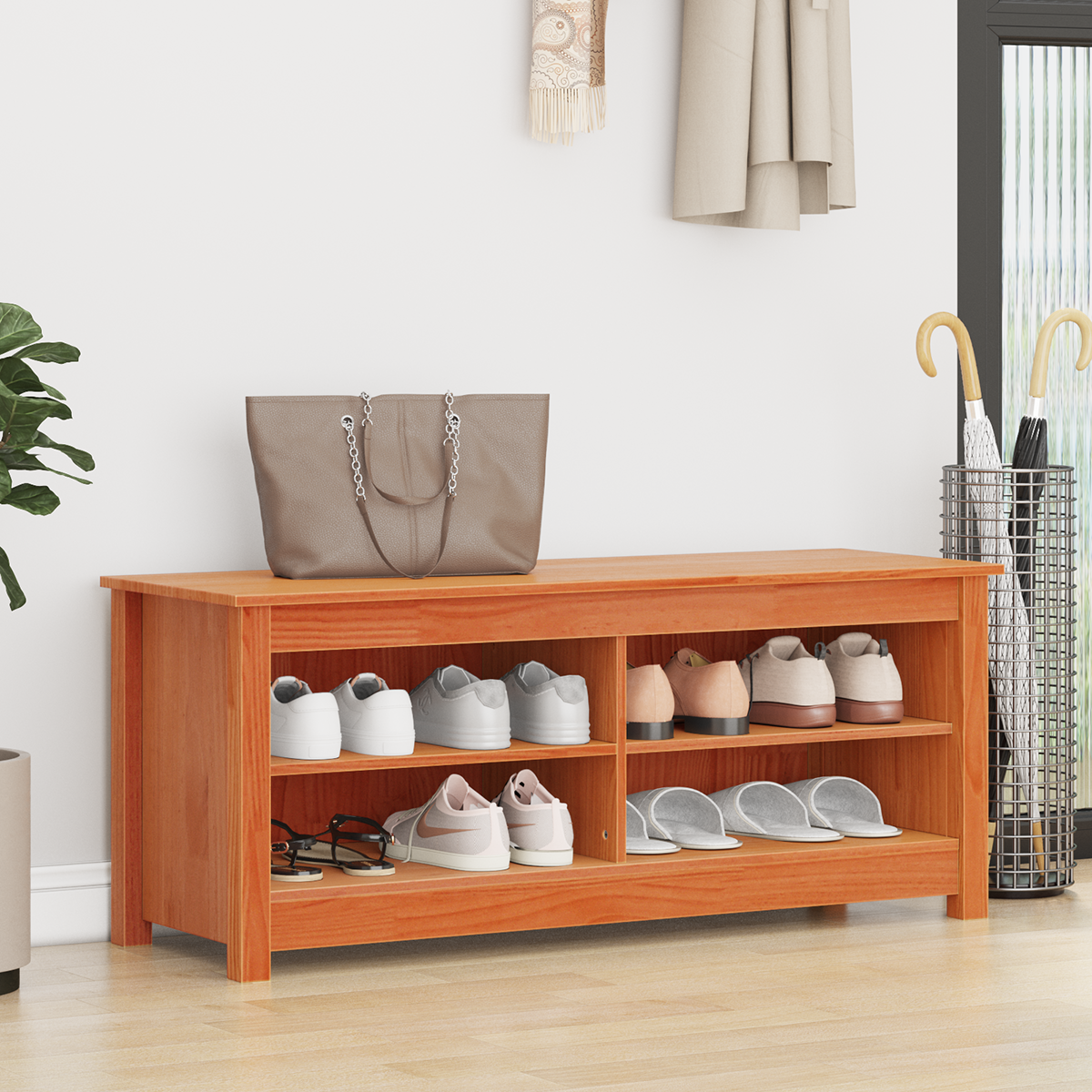 Schoenenbank Wasbruin 110 x 38 x 45.5 cm Massief grenenhout