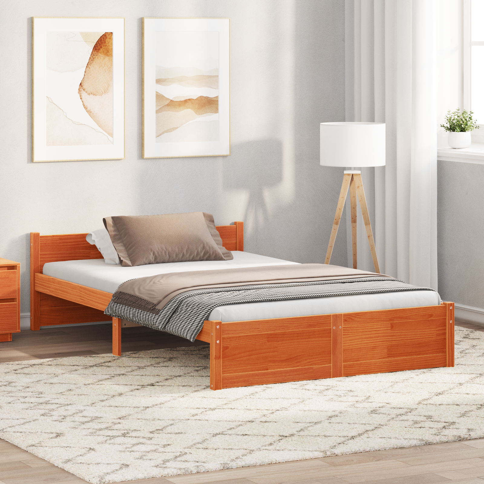 Bedframe Wasbruin 135 x 190 cm Massief grenenhout