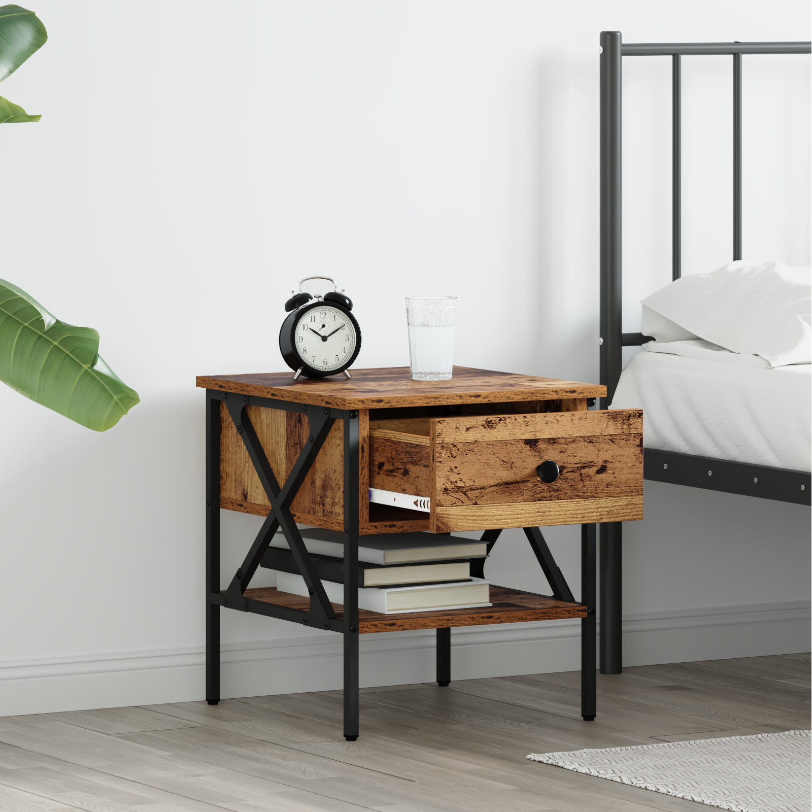 Bedside Table Old Wood 40x42x45 cm Engineered Wood - Image 4
