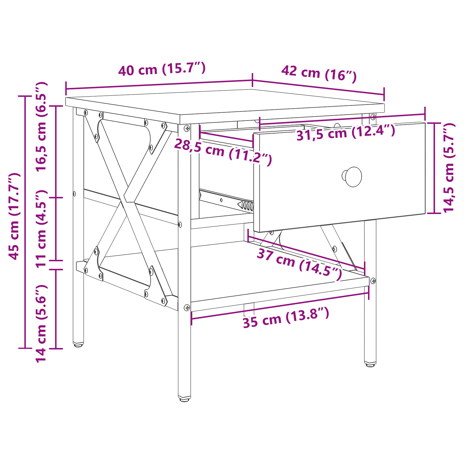 Bedside Table Old Wood 40x42x45 cm Engineered Wood - Image 11