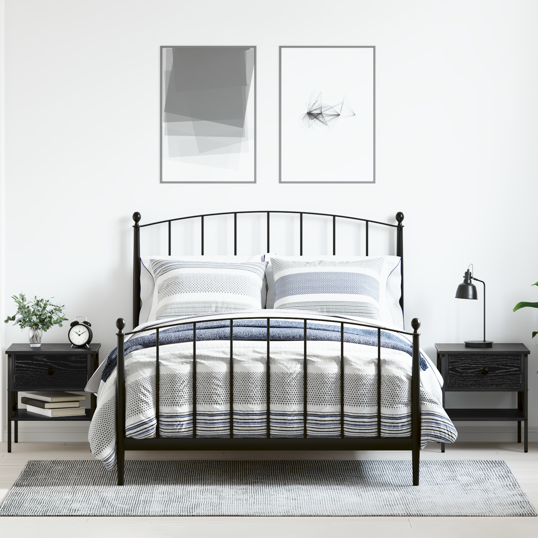 Naktiniai staliukai 2 vnt Juoda 40x42x45 cm Inžinerinis medžio