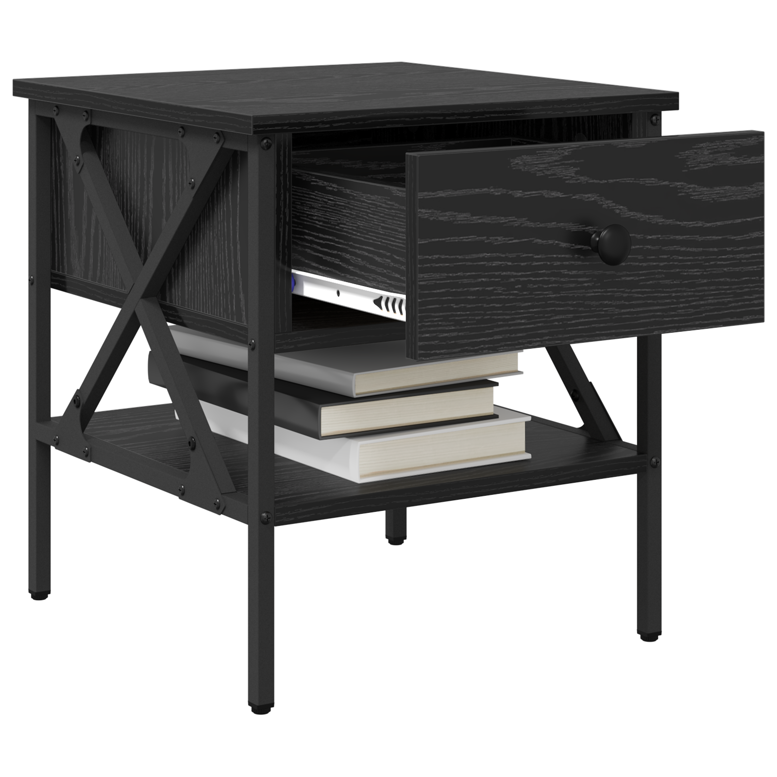 Naktiniai staliukai 2 vnt Juoda 40x42x45 cm Inžinerinis medžio - Image 3
