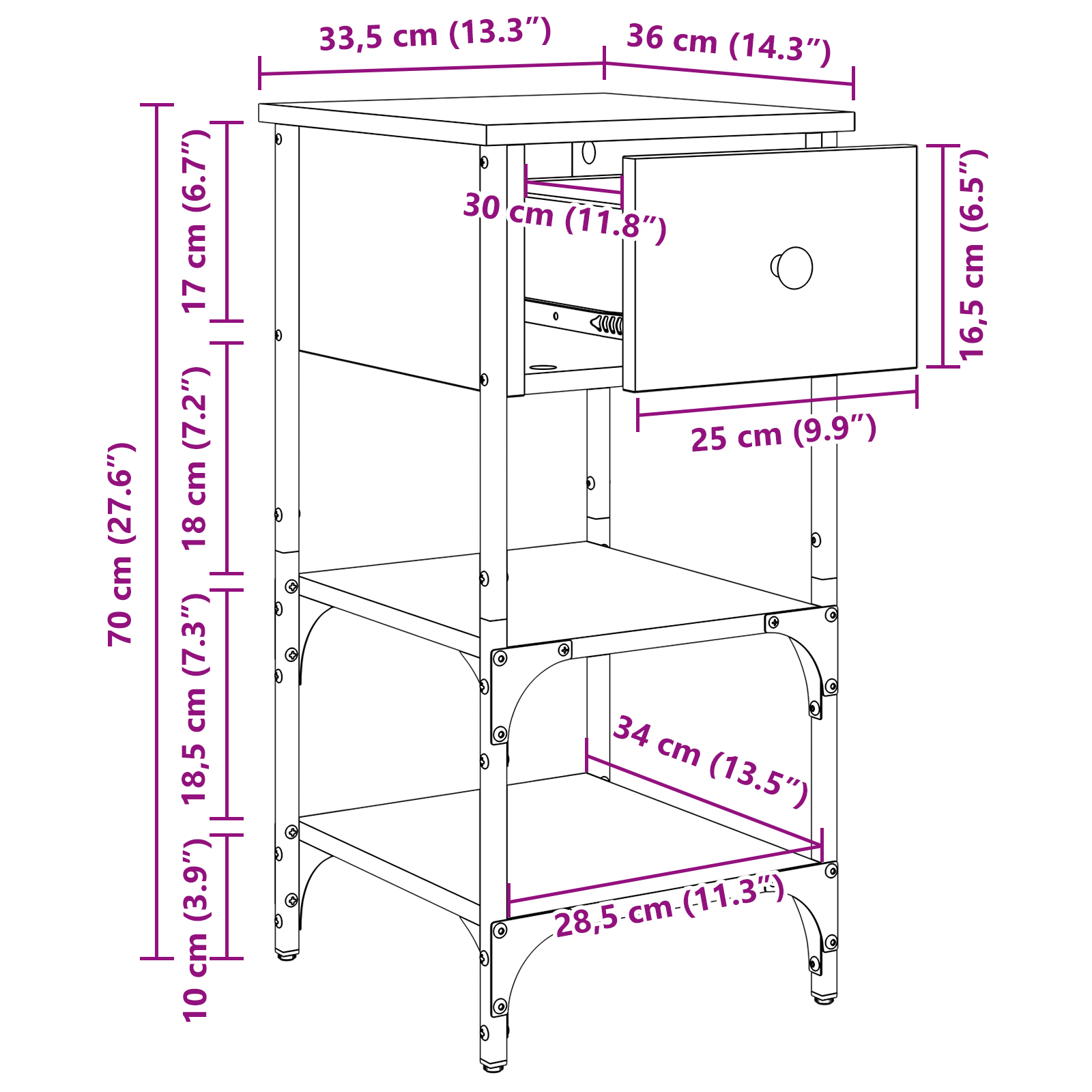 Bedside Cabinet Old Wood 34x36x70 cm Engineered Wood - Image 11