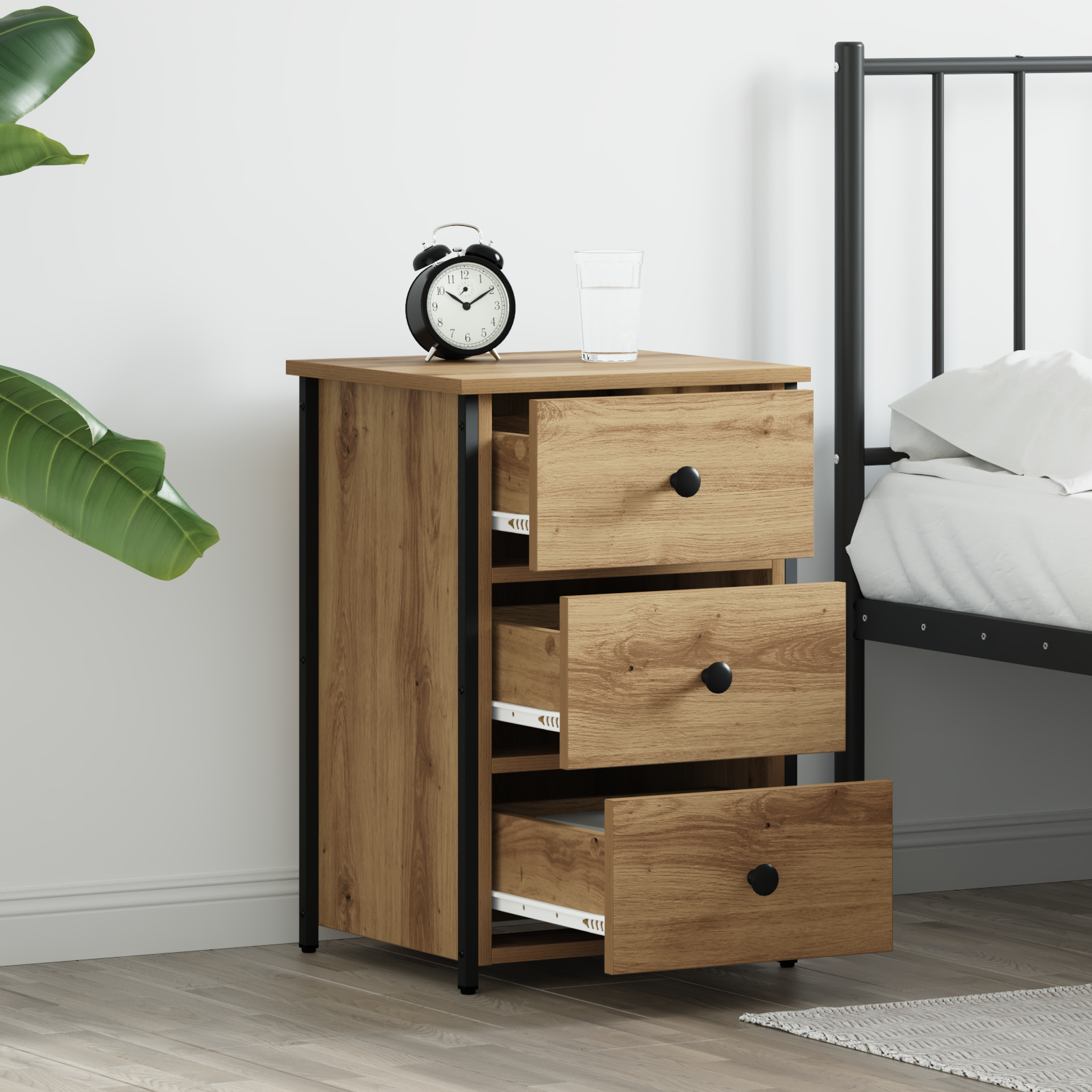 Bedside Table Artisan Oak Engineered wood Compact Durable - Image 4
