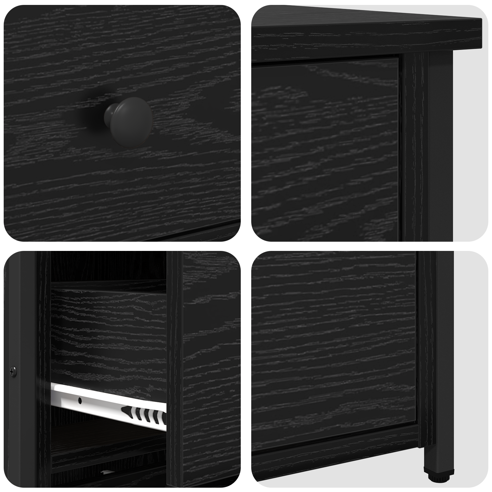 Black Oak Nightstand Black Oak MDF, Metal Compact - Image 9