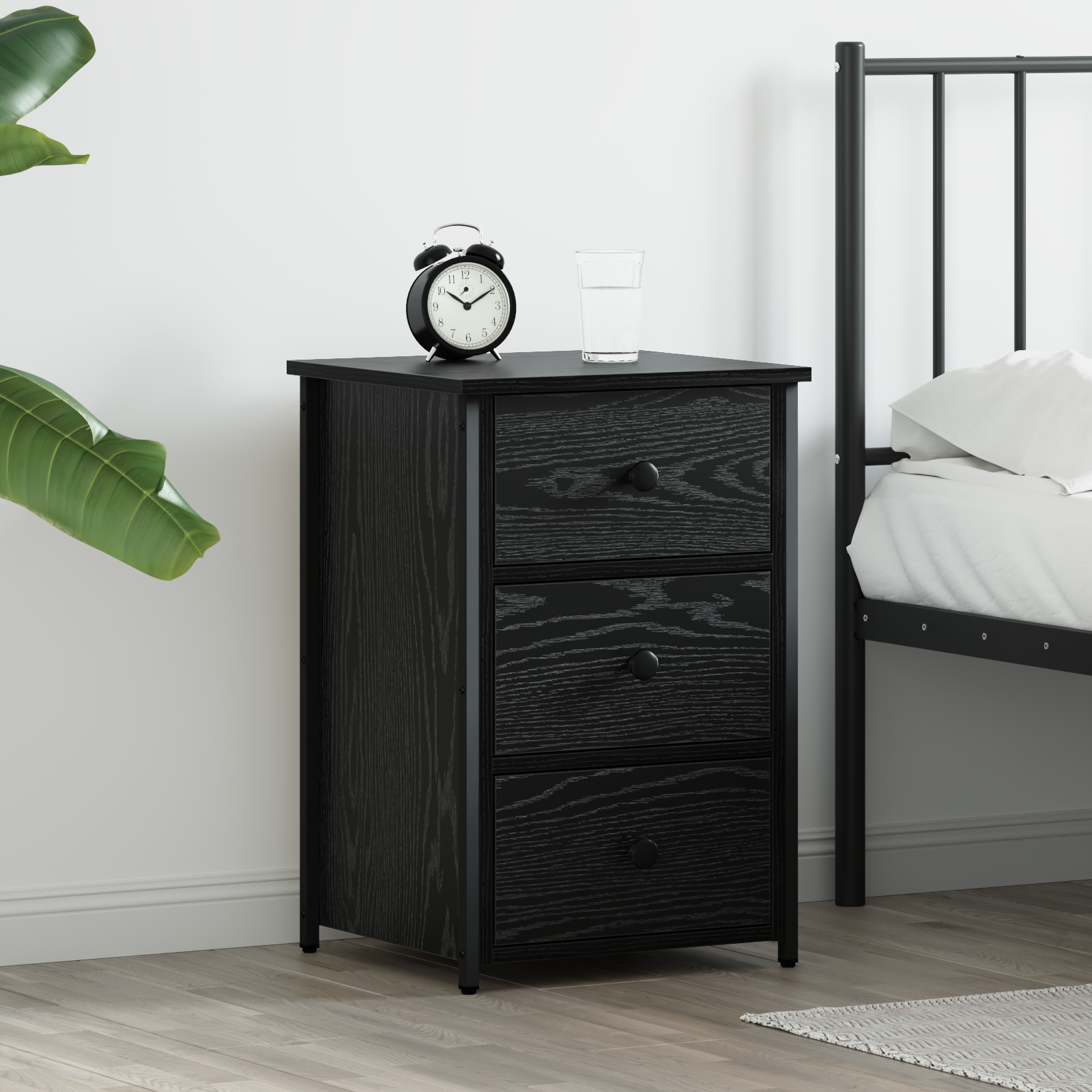 Black Oak Nightstand Black Oak MDF, Metal Compact