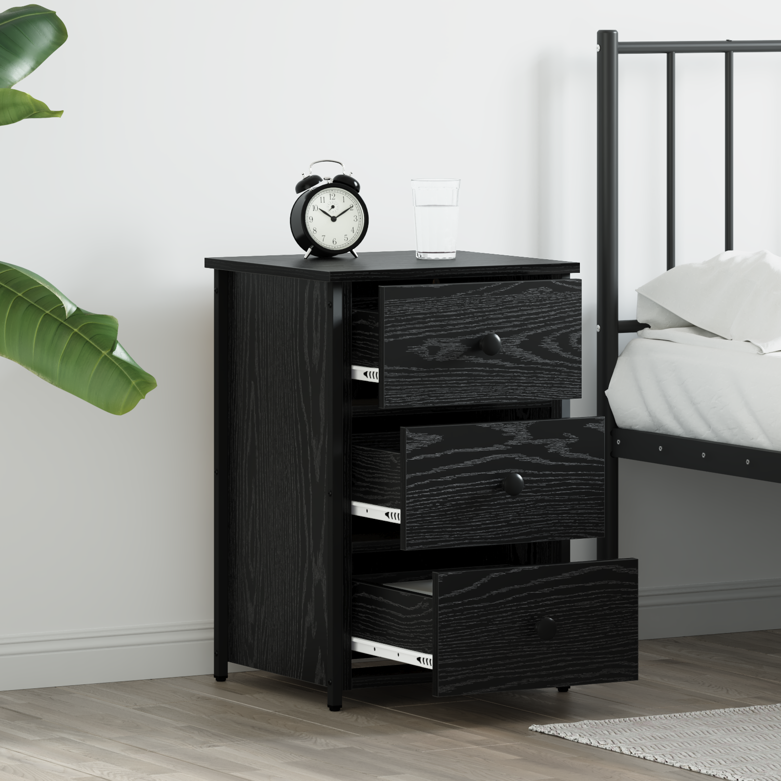 Black Oak Nightstand Black Oak MDF, Metal Compact - Image 4