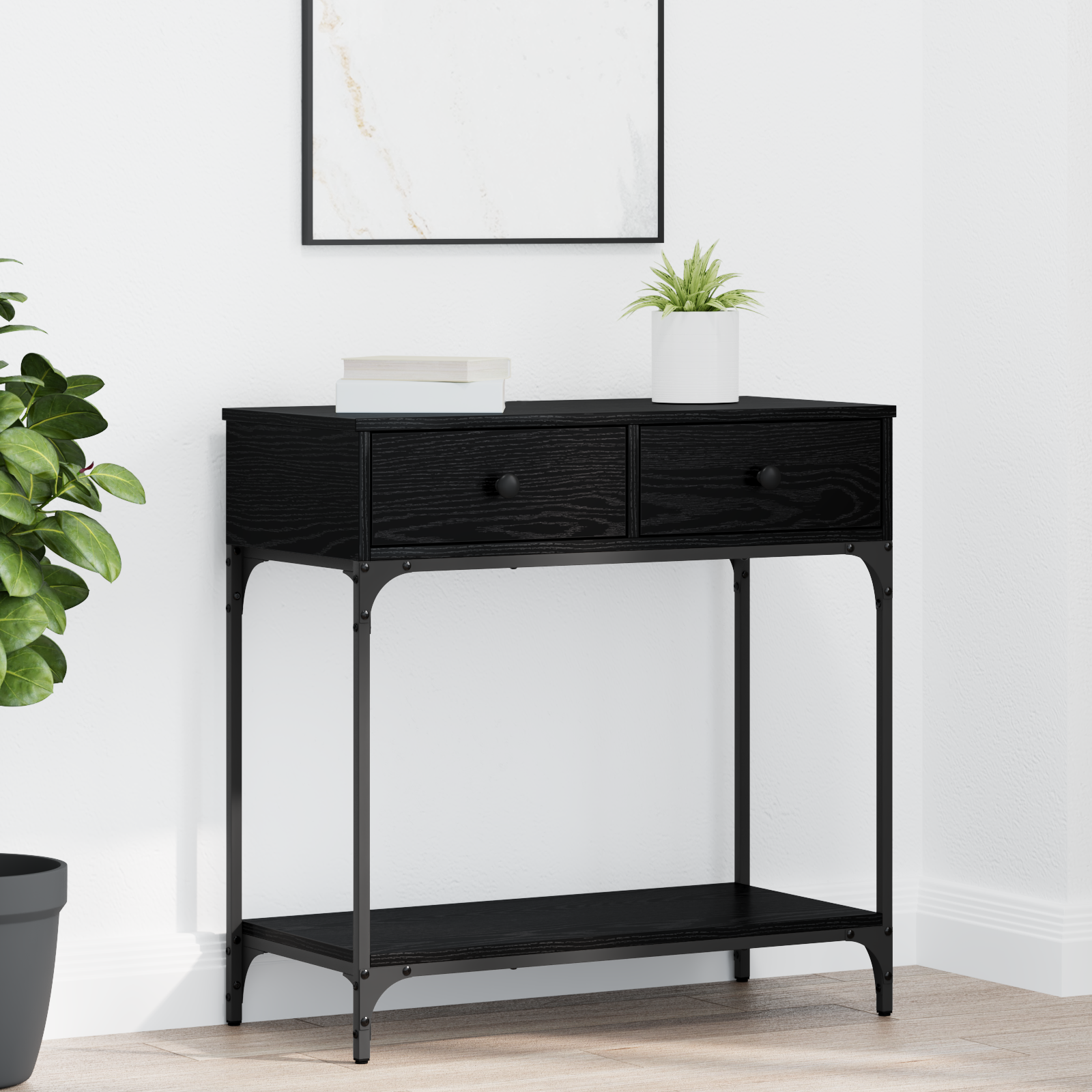 Console Table Black Oak 75x34.5x75 cm Engineered Wood