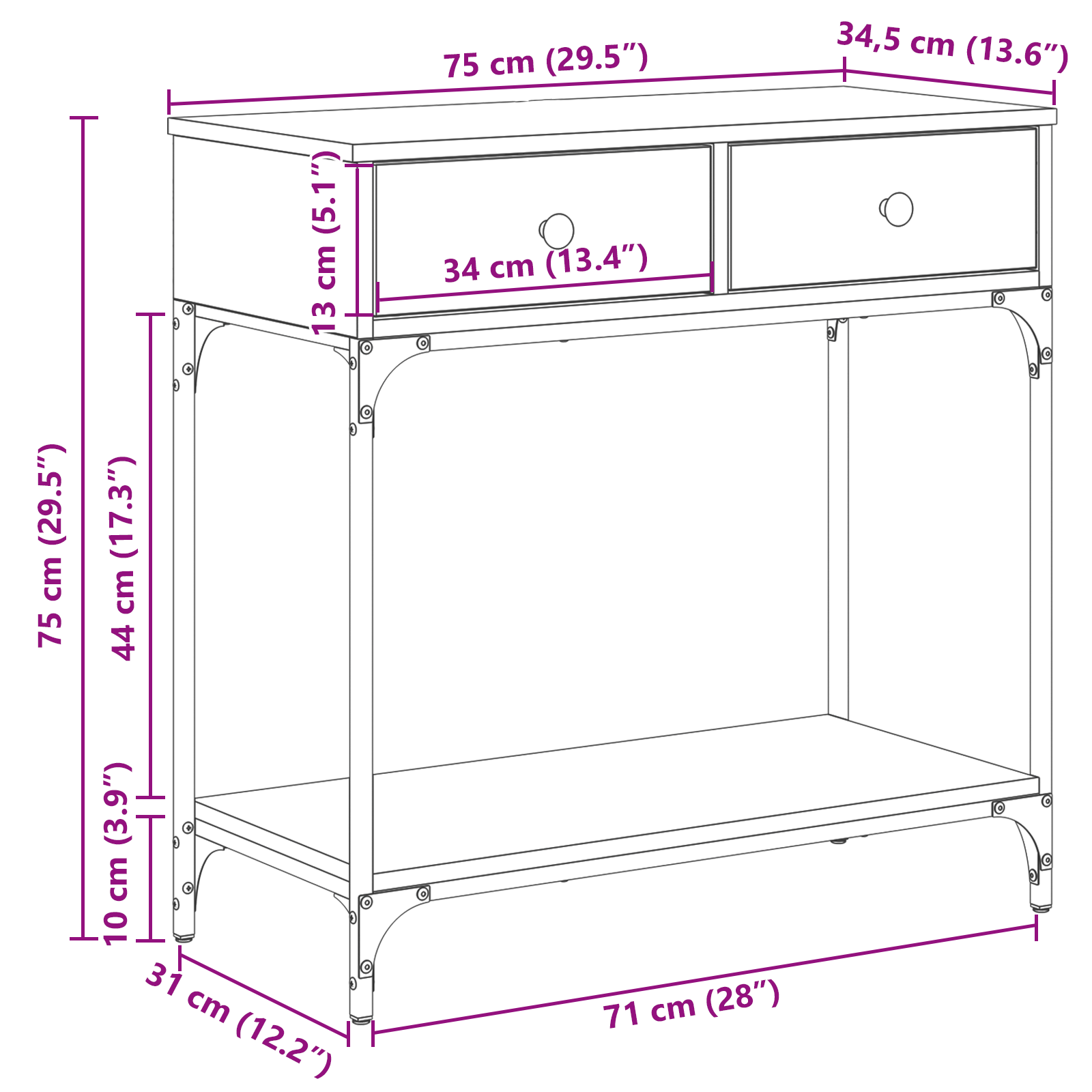 Console Table Black Oak 75x34.5x75 cm Engineered Wood - Image 10