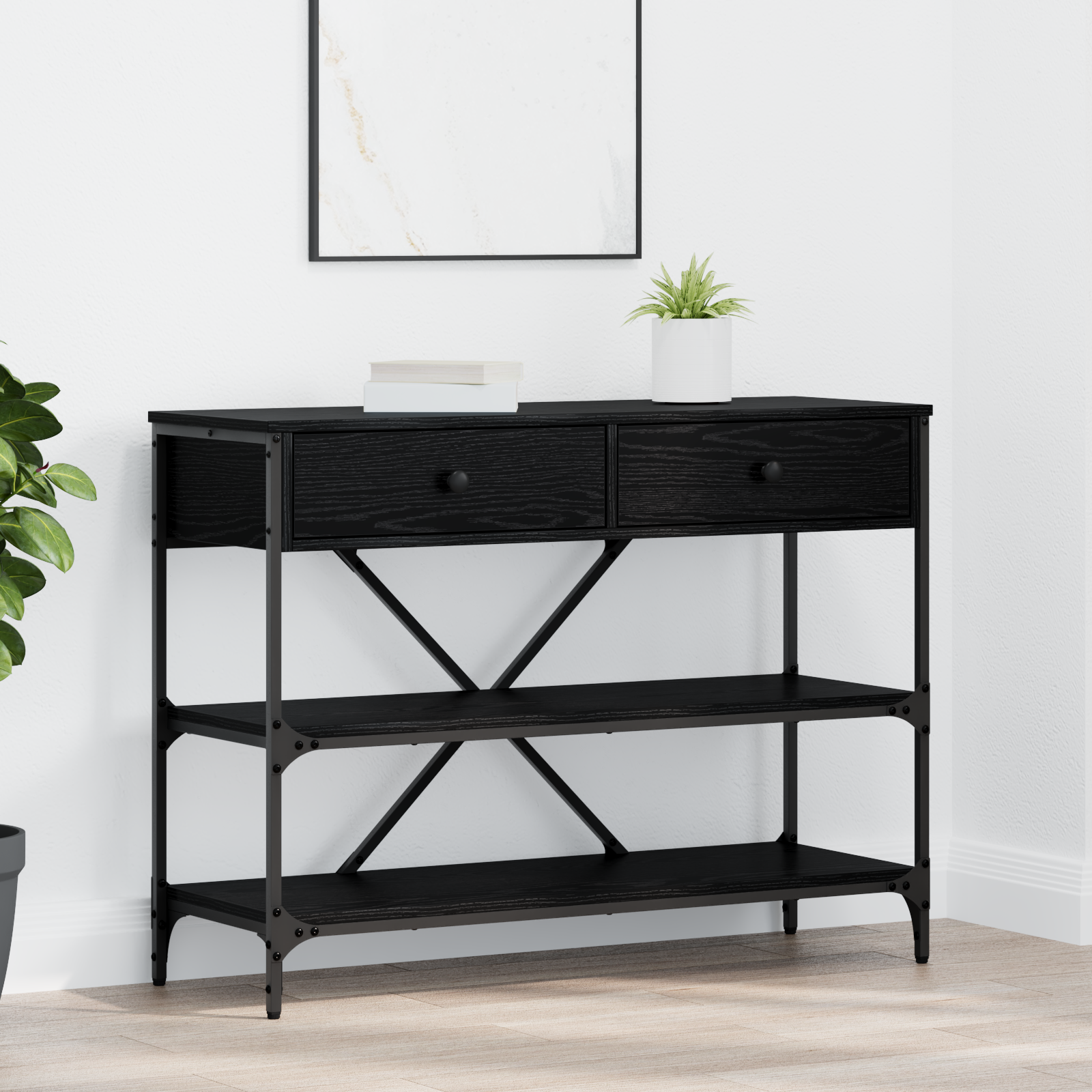 Console Table Black Oak 100x34.5x75 cm Engineered Wood