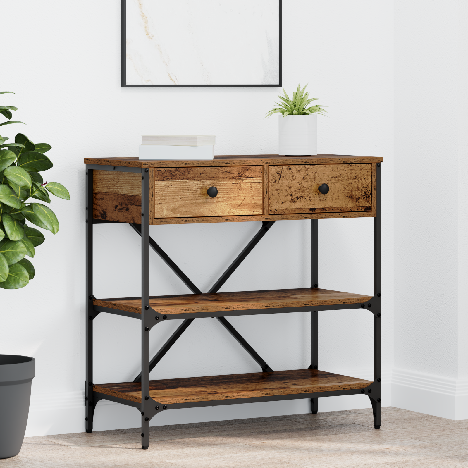 Console Table Old Wood 75x34.5x75 cm Engineered Wood