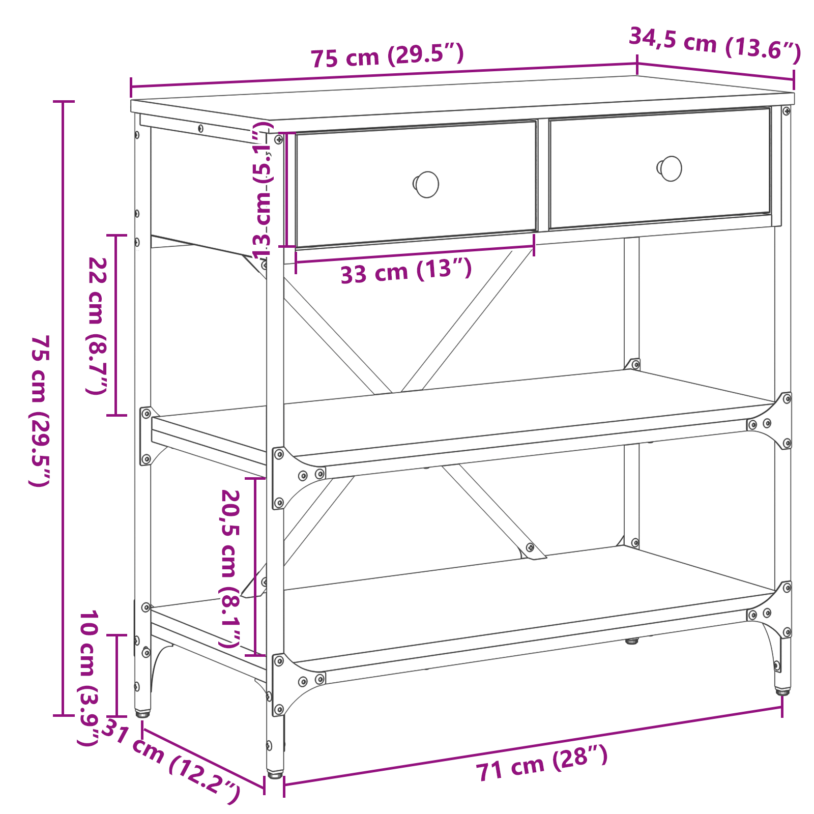 Console Table Old Wood 75x34.5x75 cm Engineered Wood - Image 10