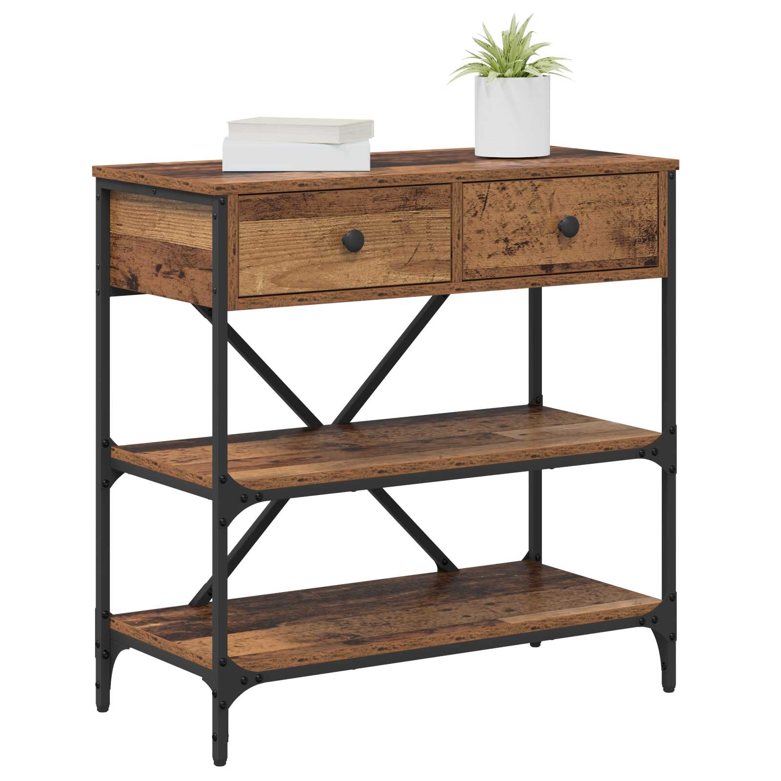 Console Table Old Wood 75x34.5x75 cm Engineered Wood - Image 3