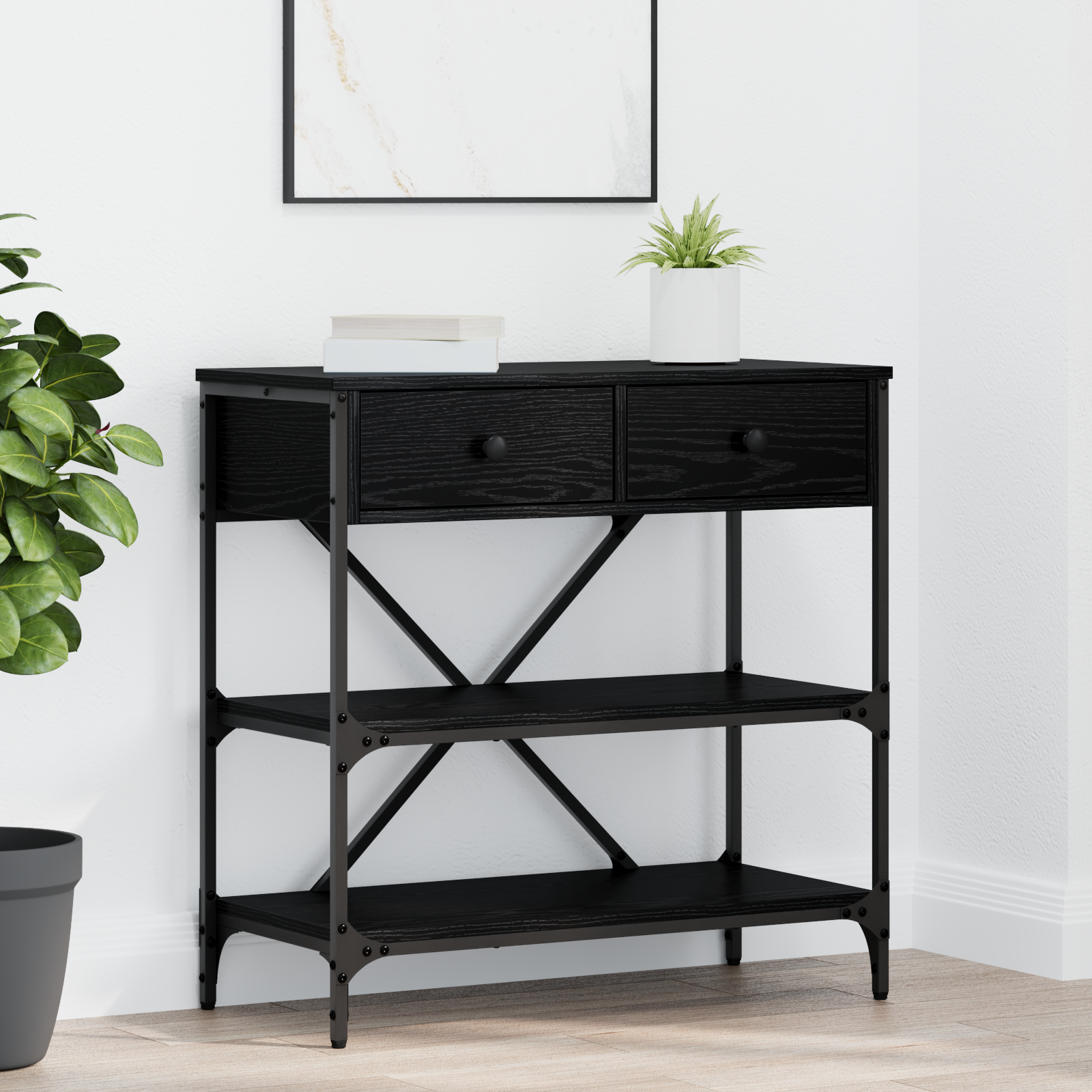 Console Table Black Oak 75x34.5x75 cm Engineered Wood