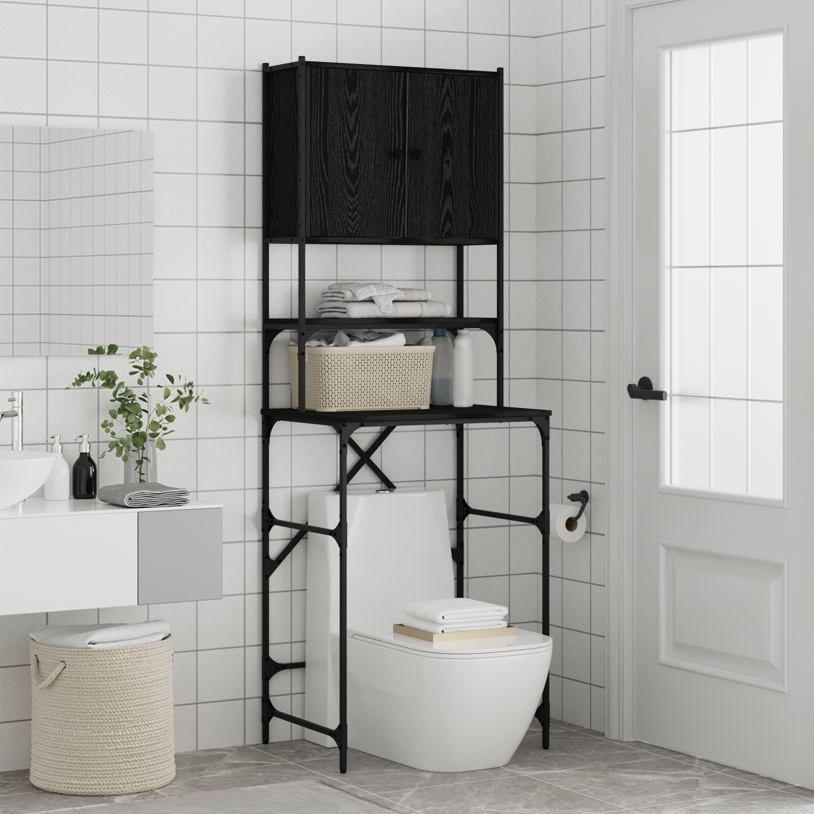 Washing Machine Cabinet Black Oak 68x48.5x194 cm - Image 4