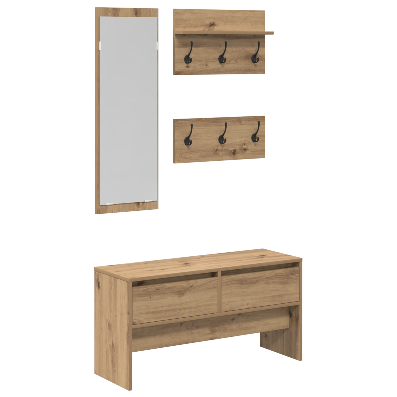4 Piece Hallway Furniture Set Artisan Oak Engineered Wood - Image 2