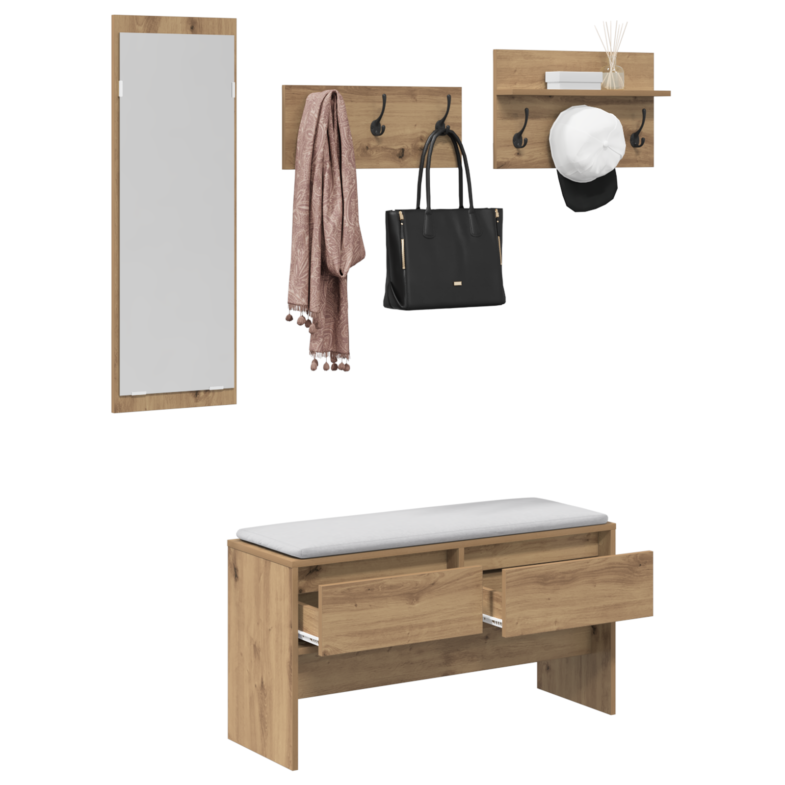 4 Piece Hallway Furniture Set Artisan Oak Engineered Wood - Image 3