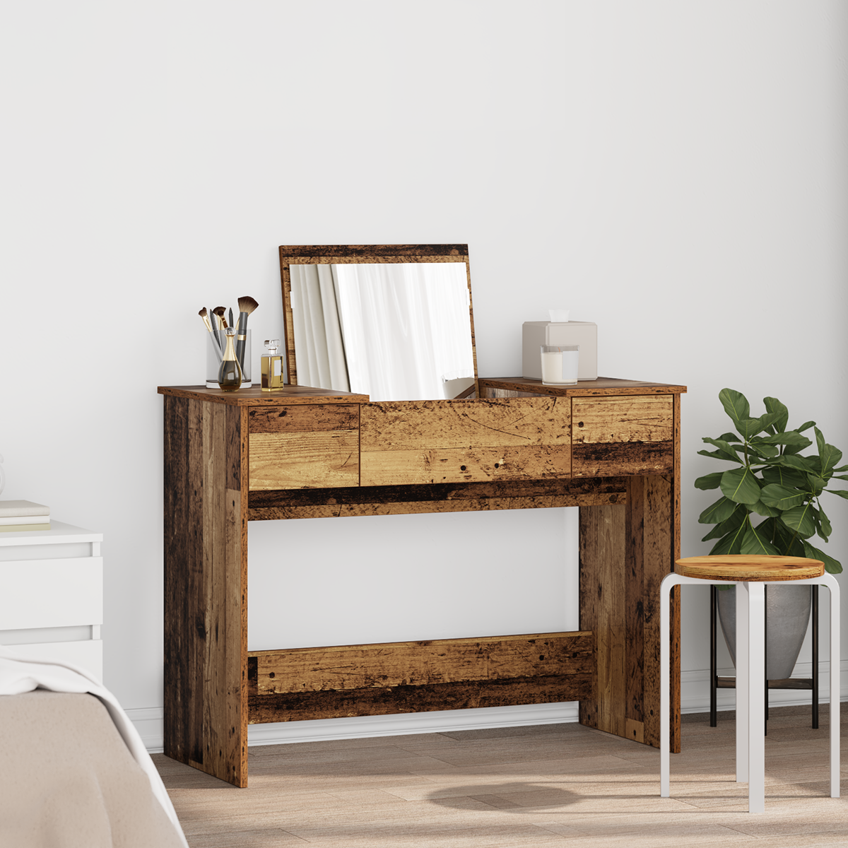 Thumbnail - vidaXL Schminktisch mit Spiegel Altholz 100x45x76 cm