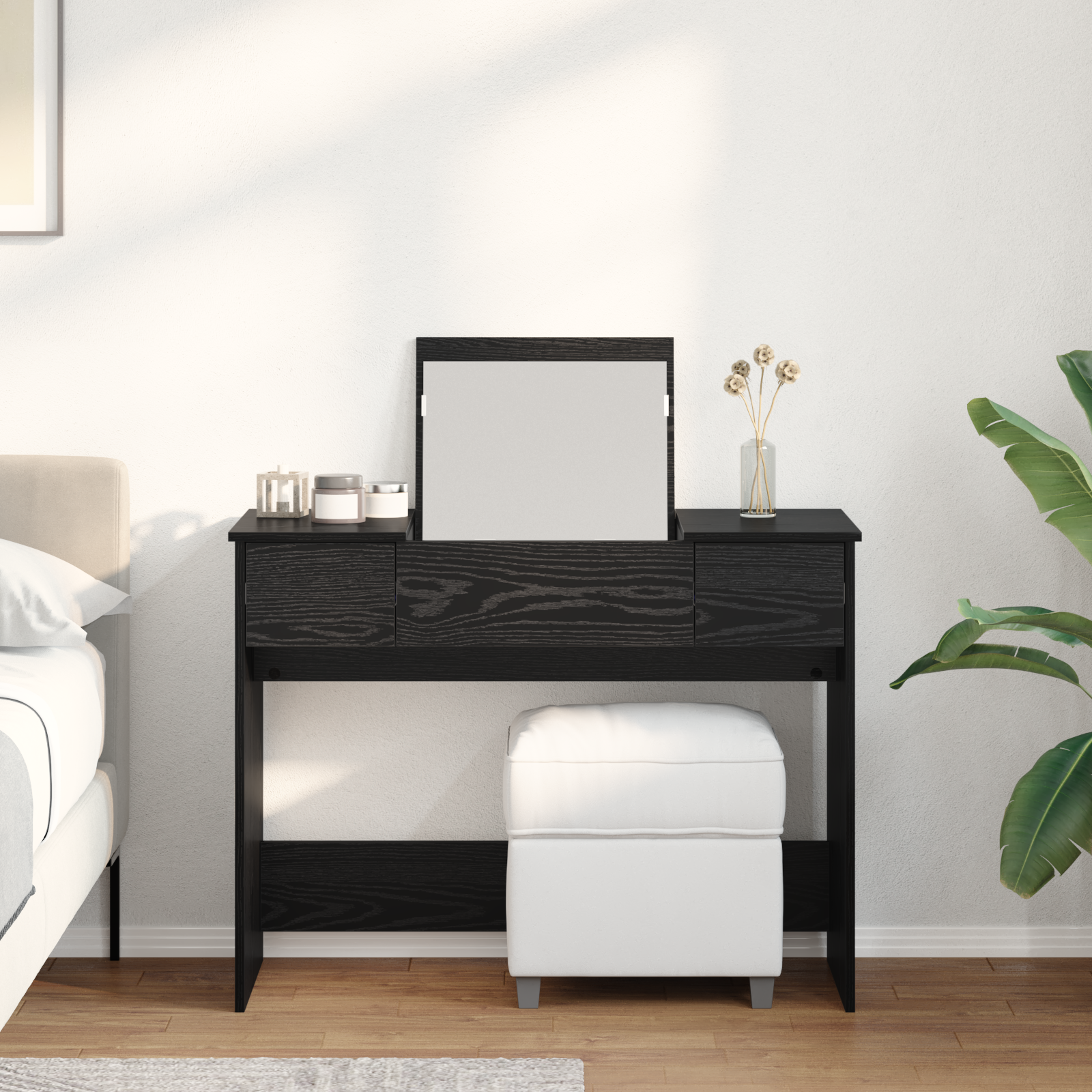 Dressing Table with Mirror Black Oak 100x45x76 cm - Image 4