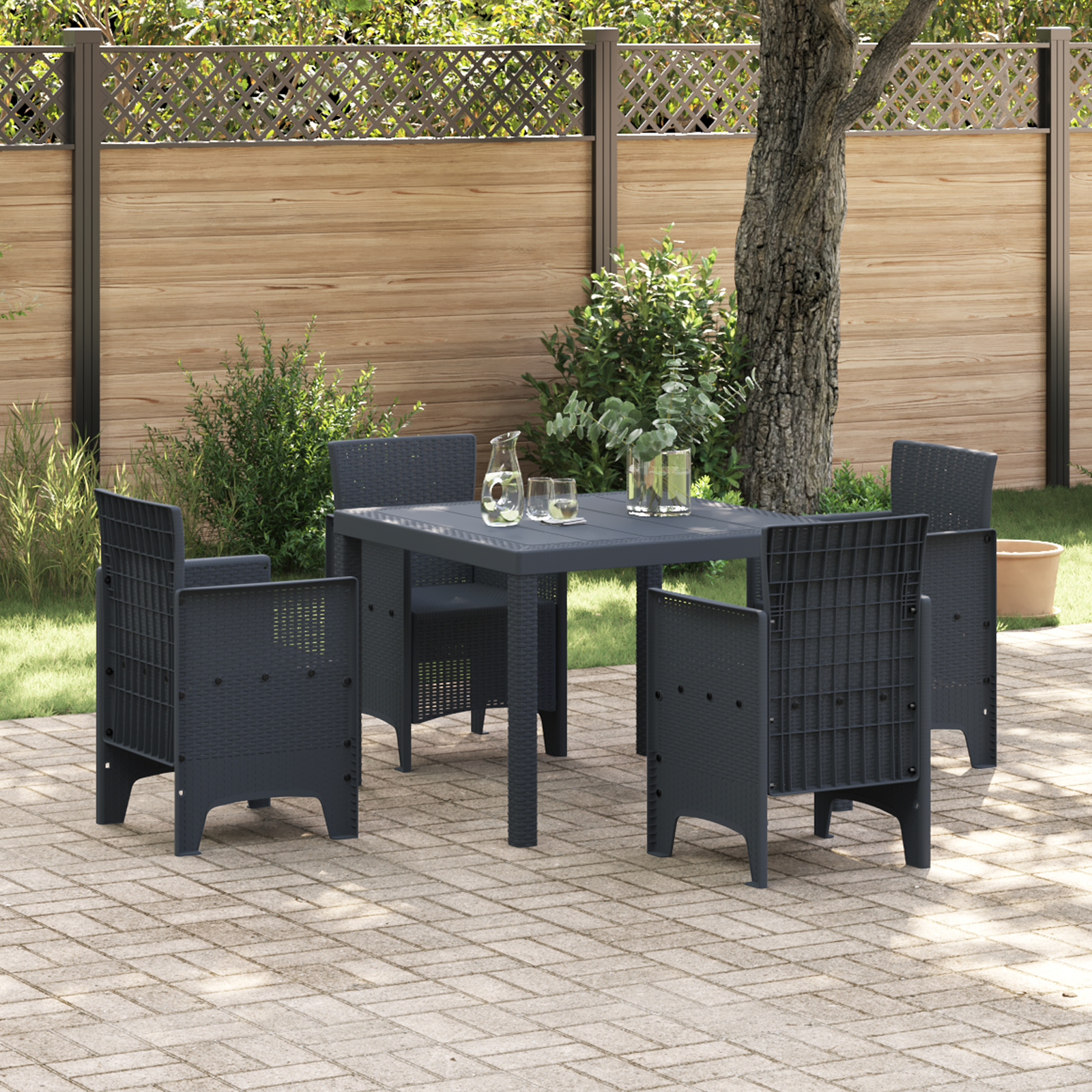 Garden Table Anthracite 100x100x73 cm Poly Rattan