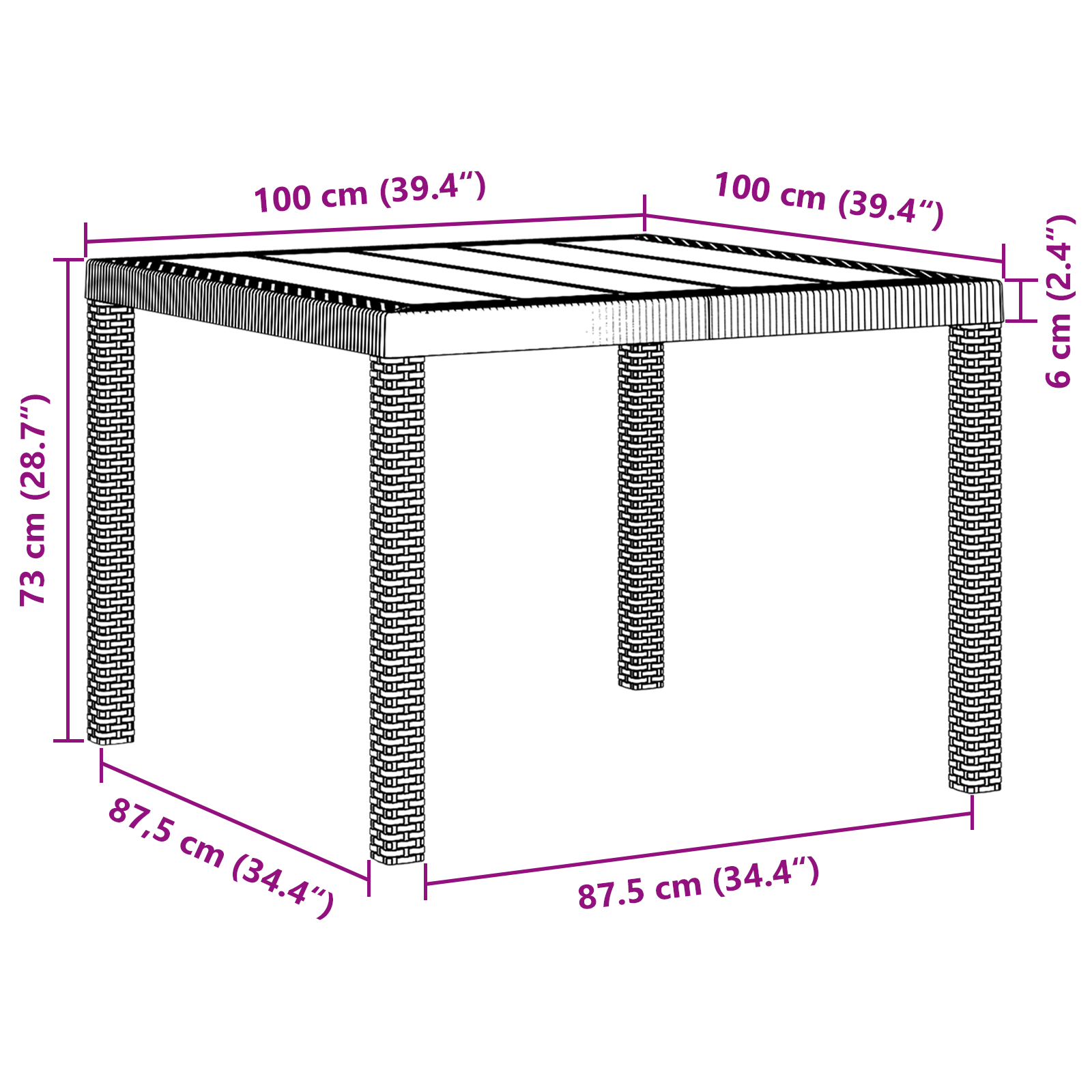 Garden Table Anthracite 100x100x73 cm Poly Rattan - Image 9