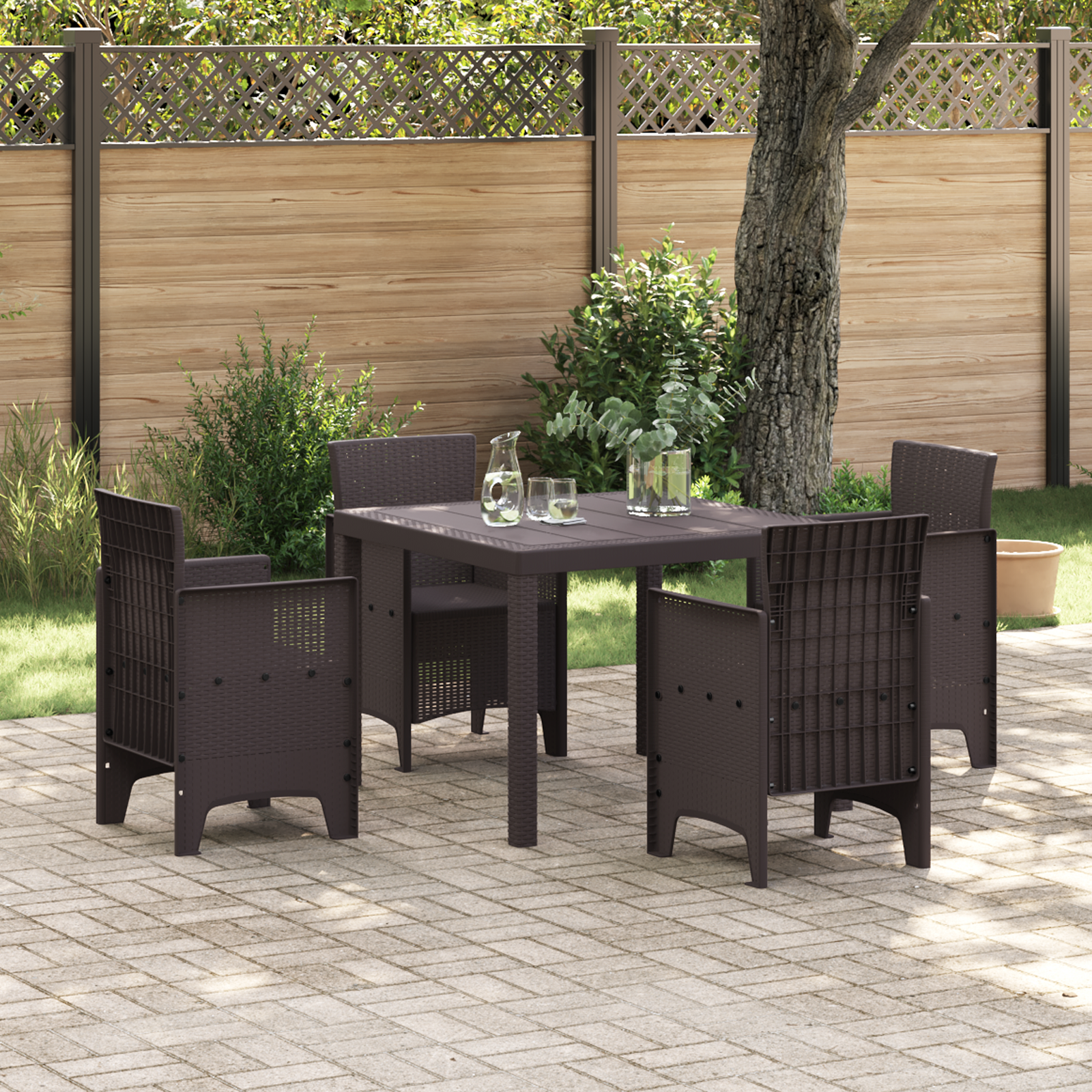 Garden Table Brown 100x100x73 cm Poly Rattan