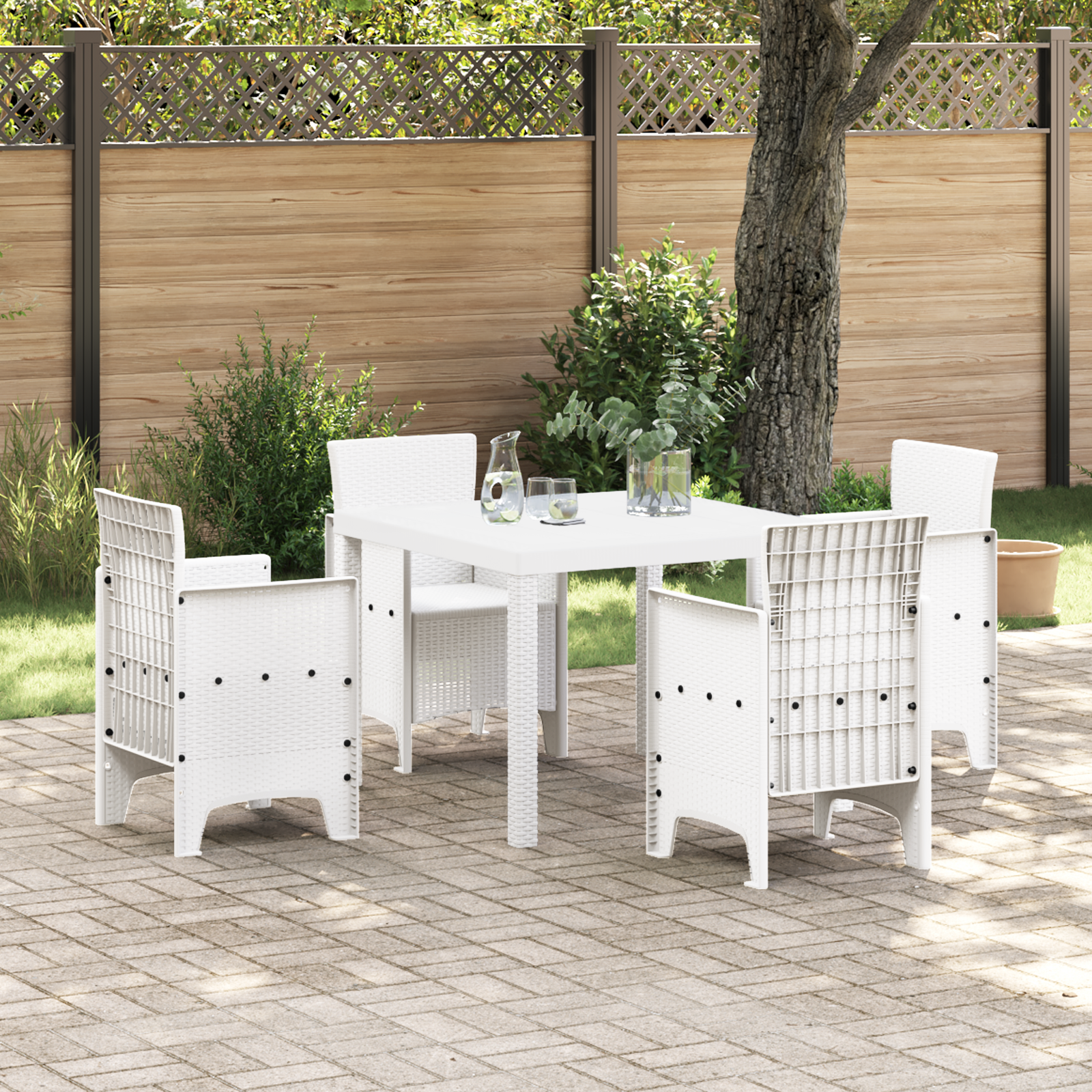 Outdoor Table White Plastic Medium Durable Patio Table Square