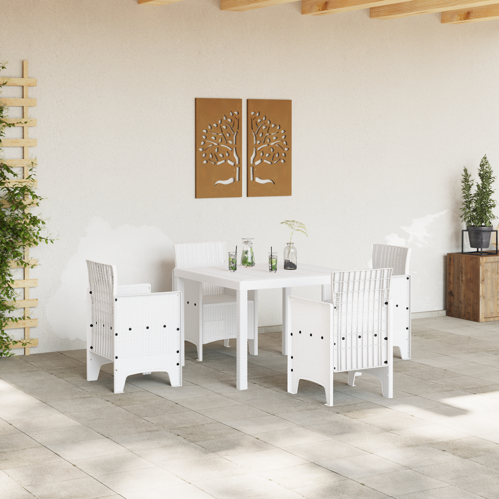 Garden Table White 100x100x73 cm Poly Rattan - Image 3