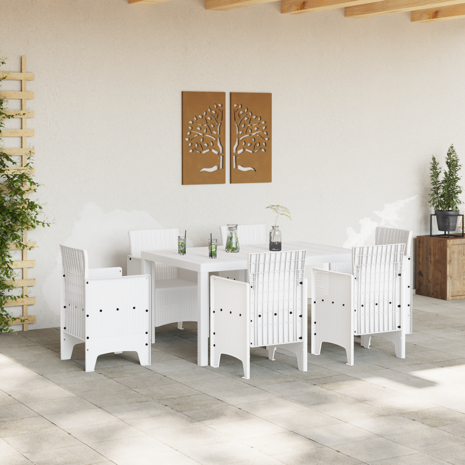 Garden Table White 150x100x73 cm Poly Rattan - Image 3