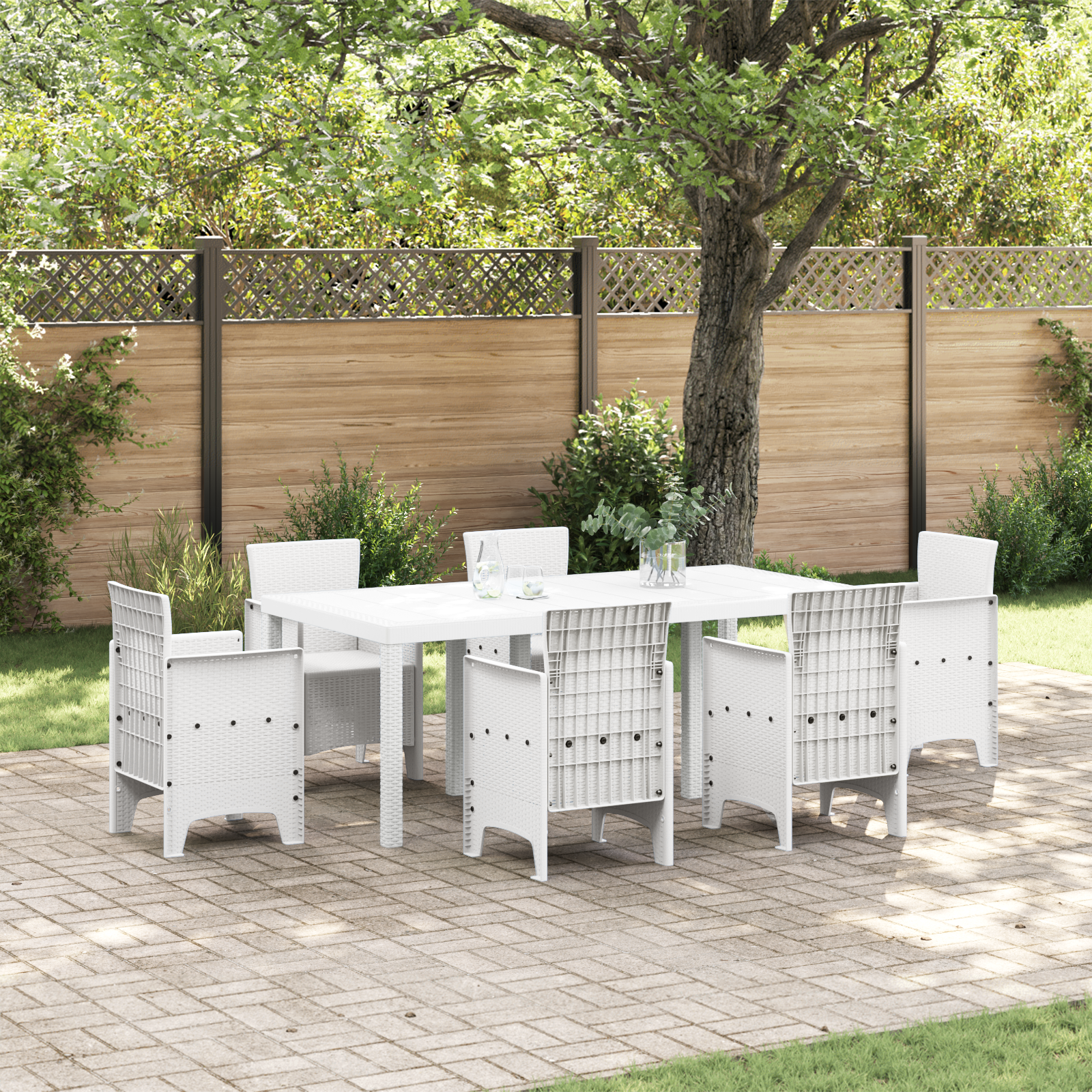 Garden Table White 200x100x73 cm Poly Rattan