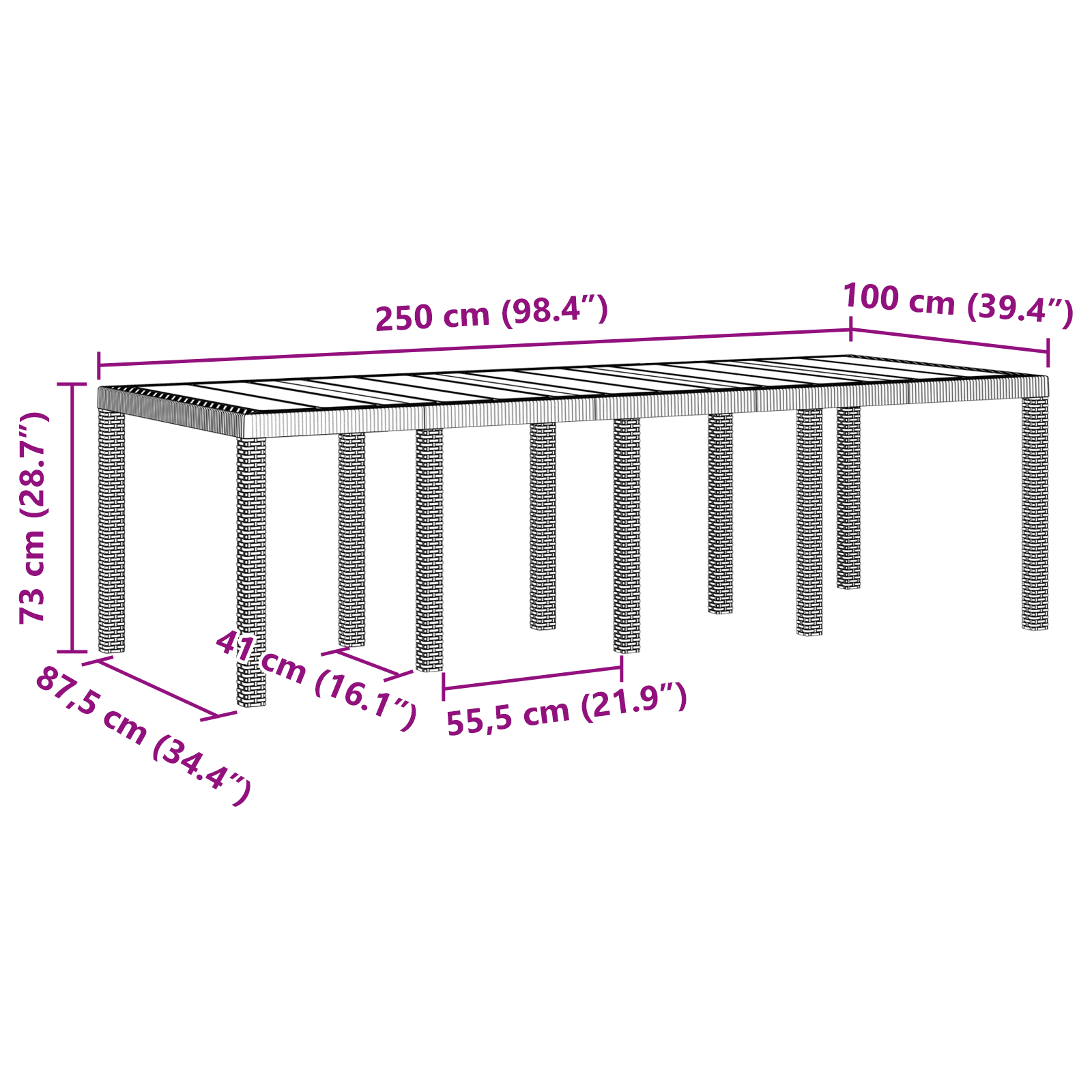 Garden Table Anthracite 250x100x73 cm Poly Rattan - Image 11