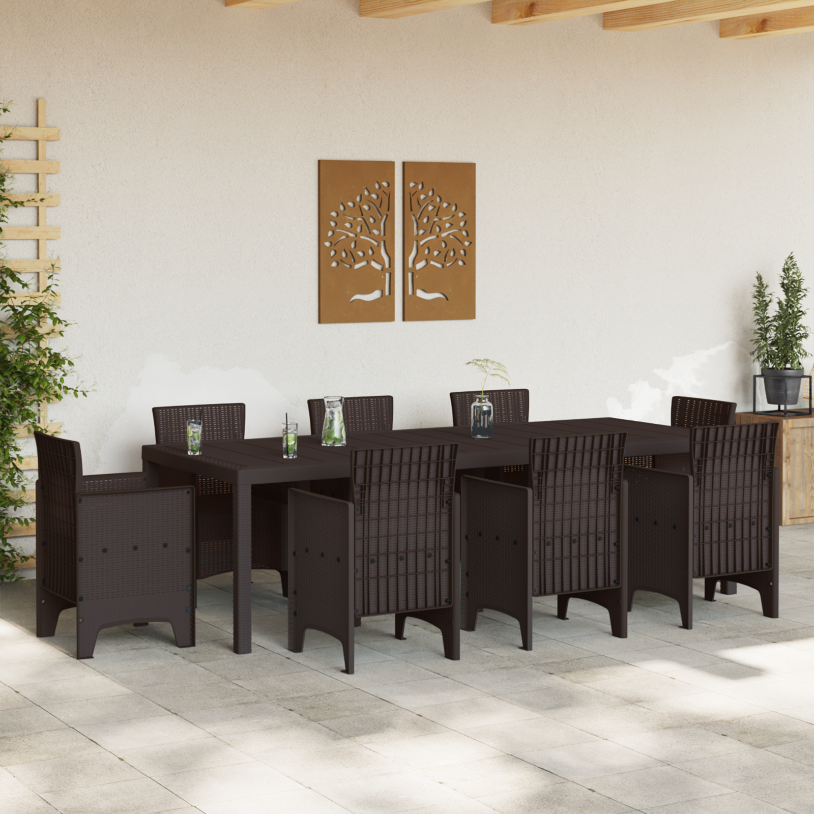 Garden Table Brown 250x100x73 cm Poly Rattan - Image 3