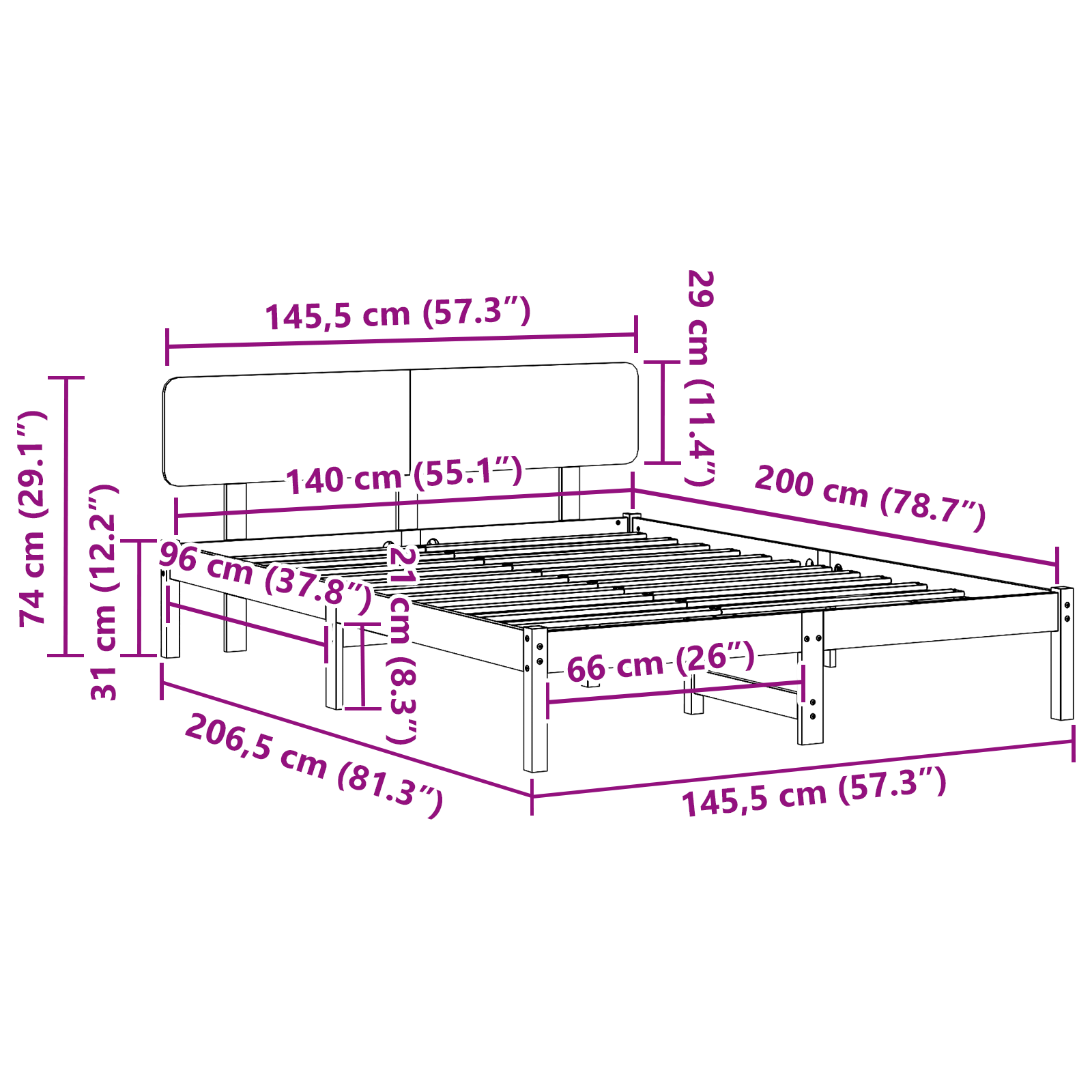 Bed Frame with Headboard 140x200 cm Solid Pine Wood - Image 10