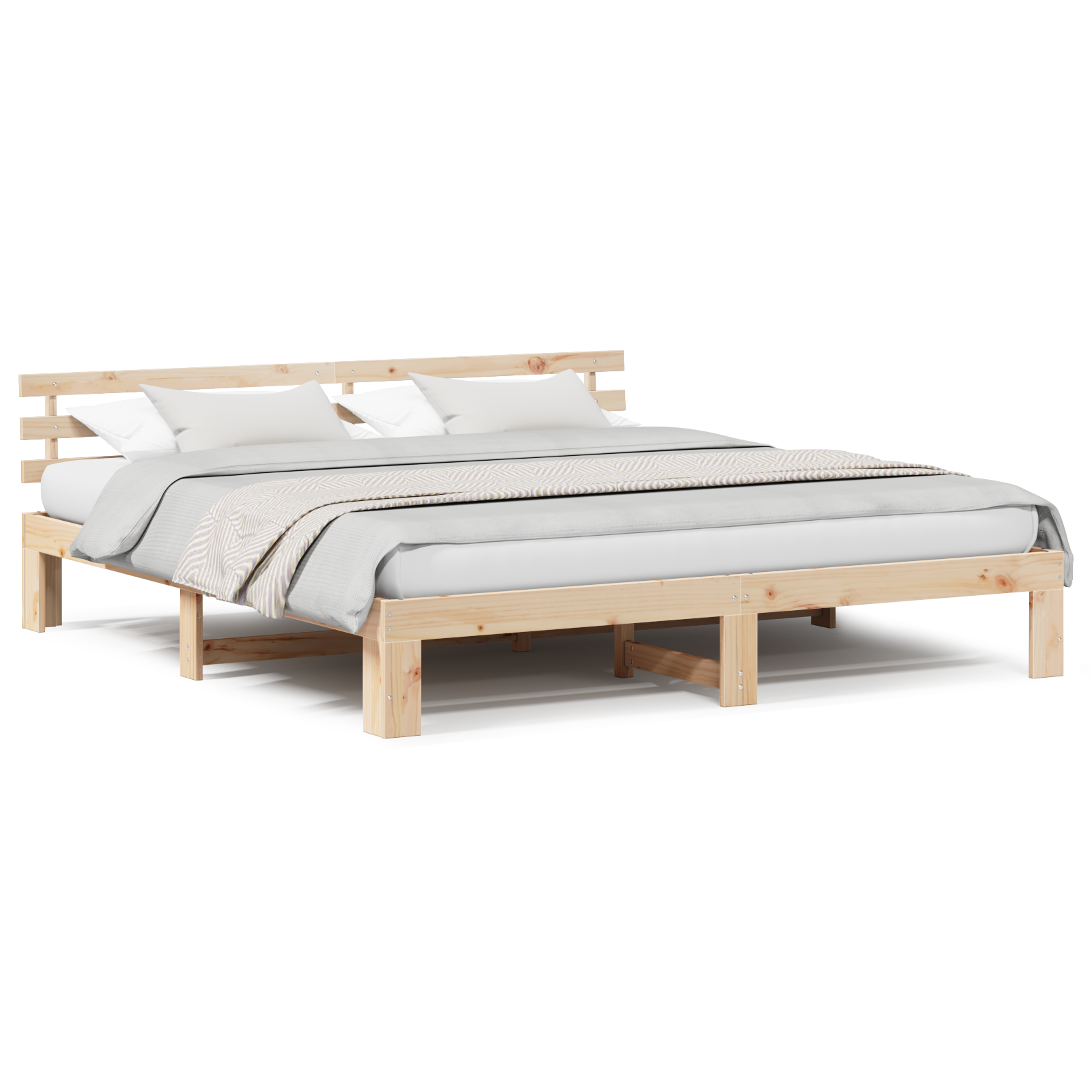 Pine Wood Bed Frame Natural Solid Pine wood 200 x 200 cm Durable - Image 4