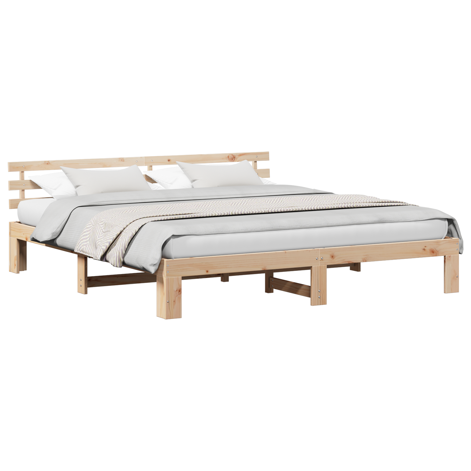 Pine Wood Bed Frame Natural Solid Pine wood 200 x 200 cm Durable - Image 2