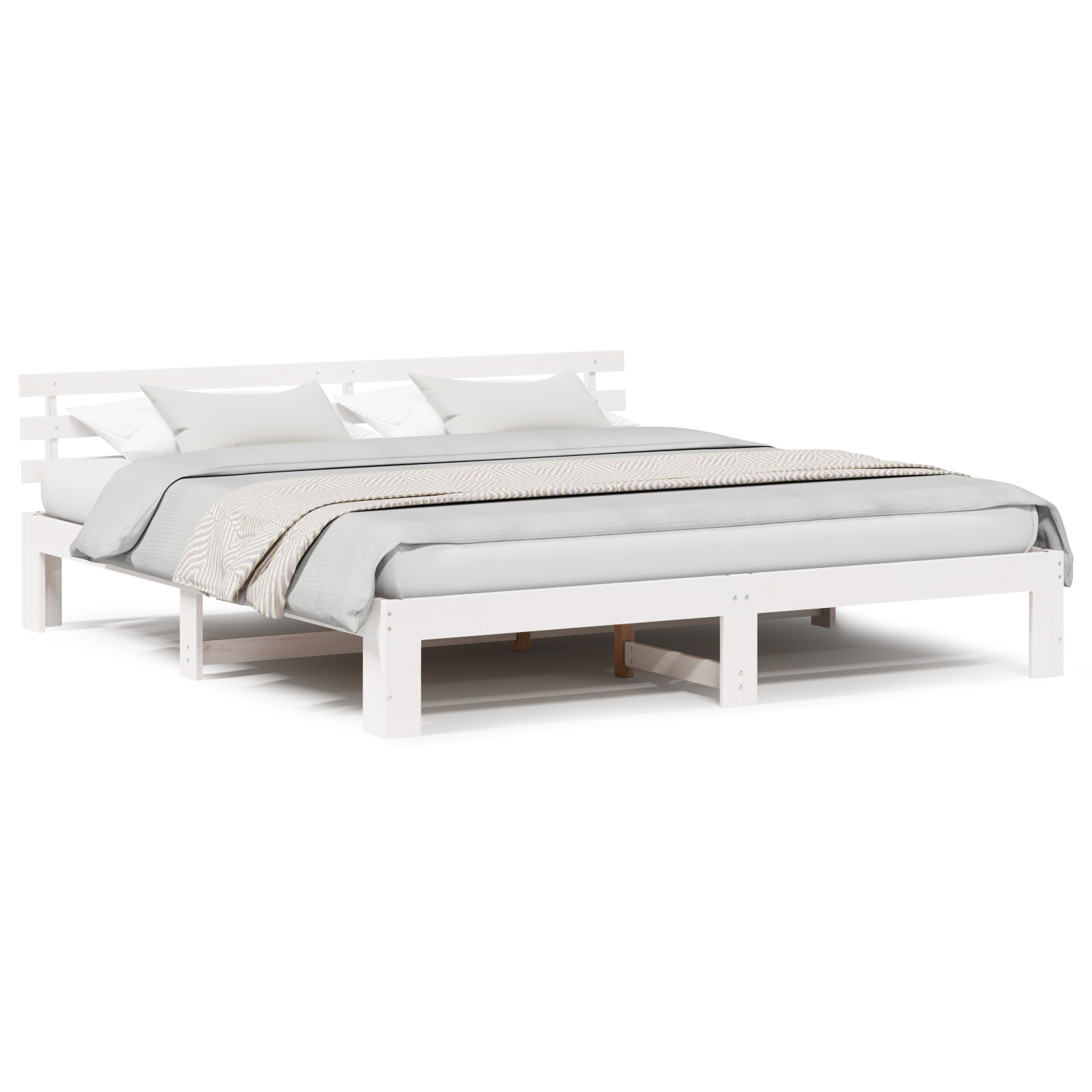 White Bed Frame White Solid wood 200 x 200 cm Adjustable Armrests - Image 4